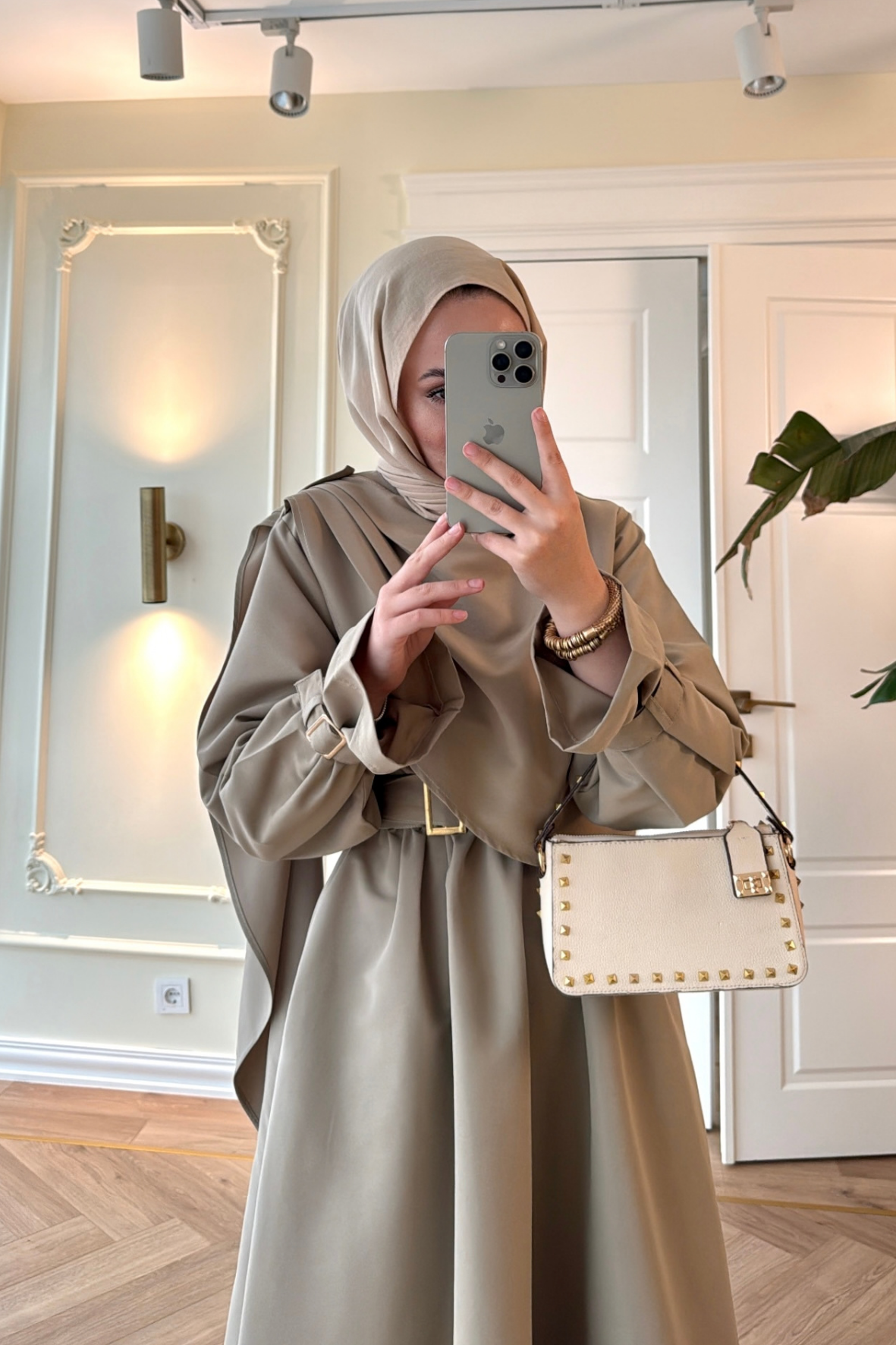 Lezya Şal Detaylı Trenç Elbise-Çağla-8865