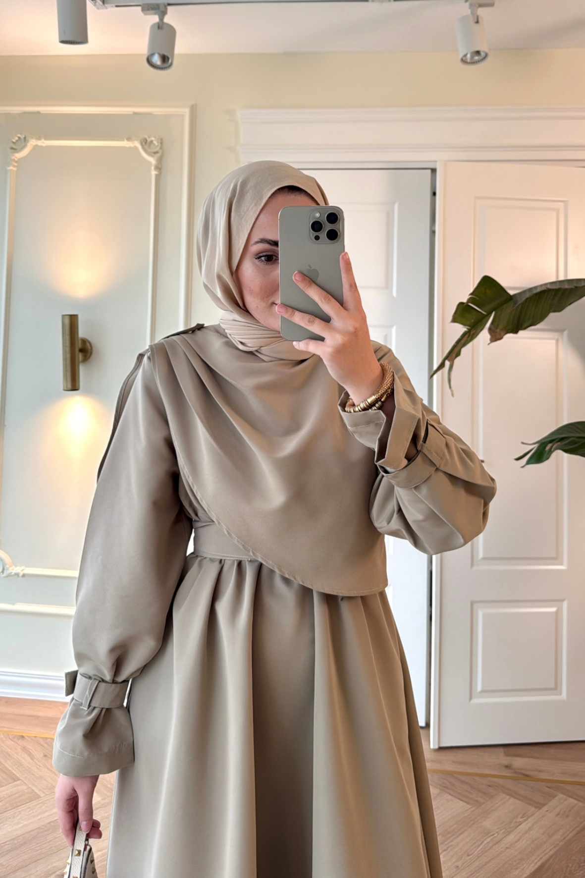 Lezya Şal Detaylı Trenç Elbise-Çağla-8865