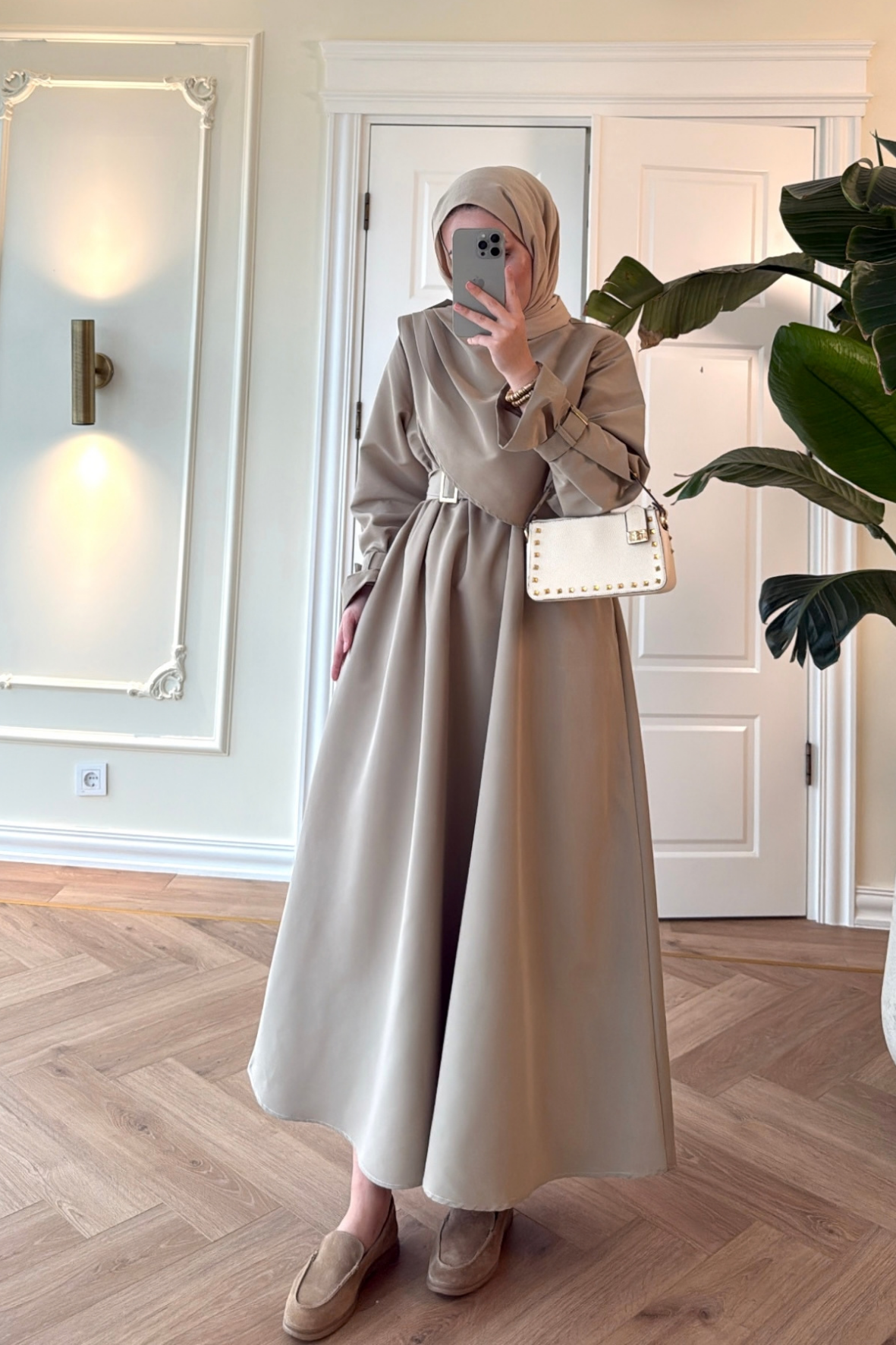 Lezya Şal Detaylı Trenç Elbise-Çağla-8865