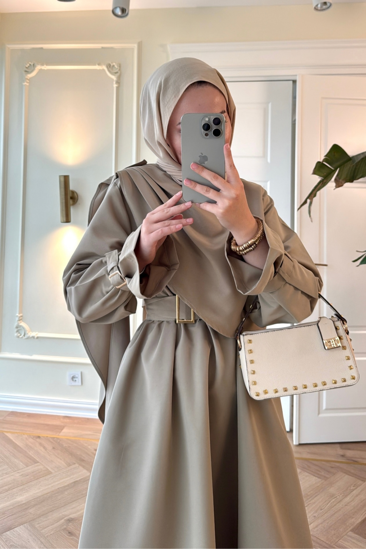 Lezya Şal Detaylı Trenç Elbise-Çağla-8865