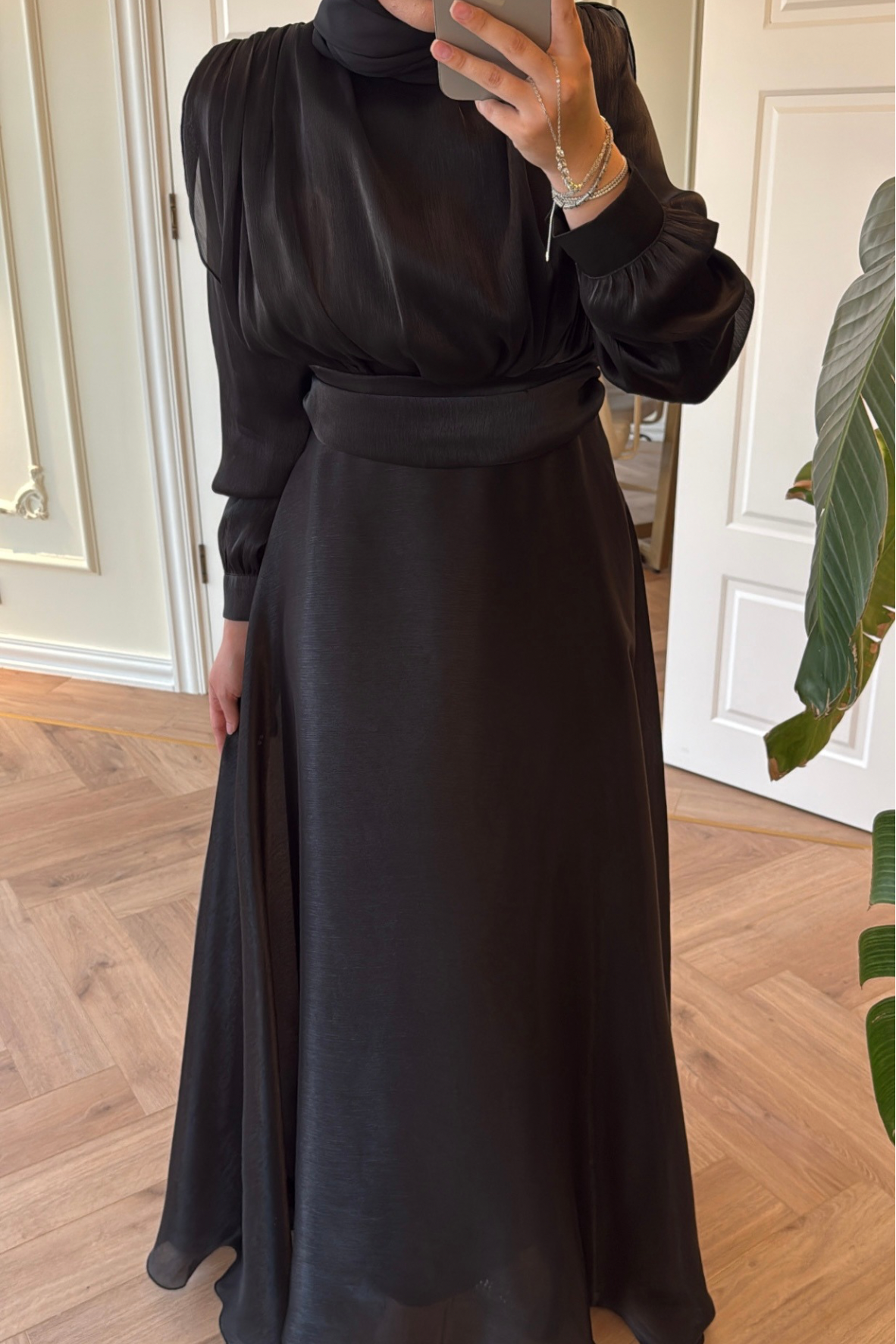Lidya Simli Organze Abiye Elbise - Siyah-26045