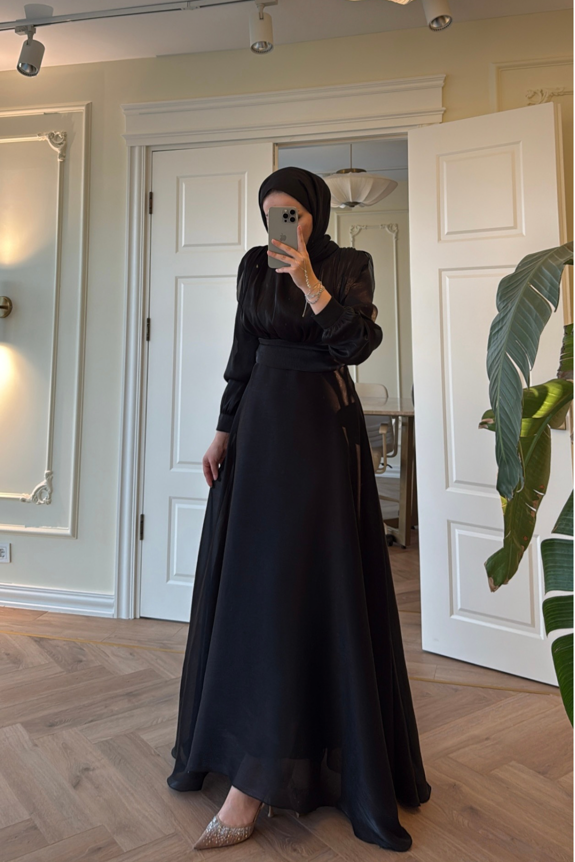 Lidya Simli Organze Abiye Elbise - Siyah-26045