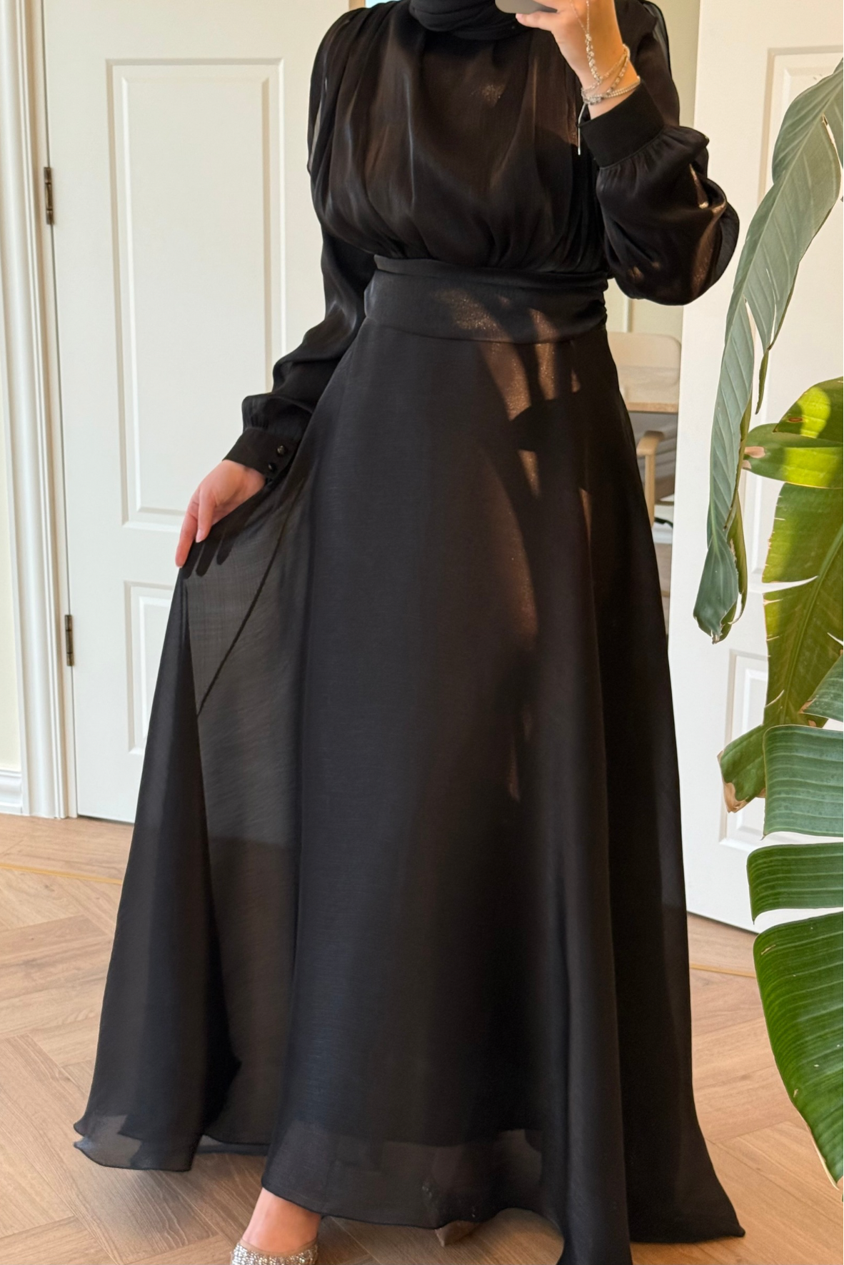 Lidya Simli Organze Abiye Elbise - Siyah-26045