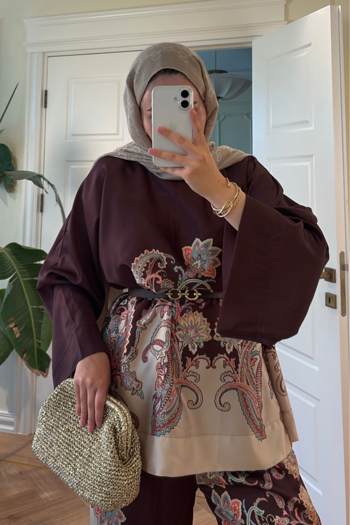 Lilyum Saten Pantolonlu Takım -  Kahverengi-5713