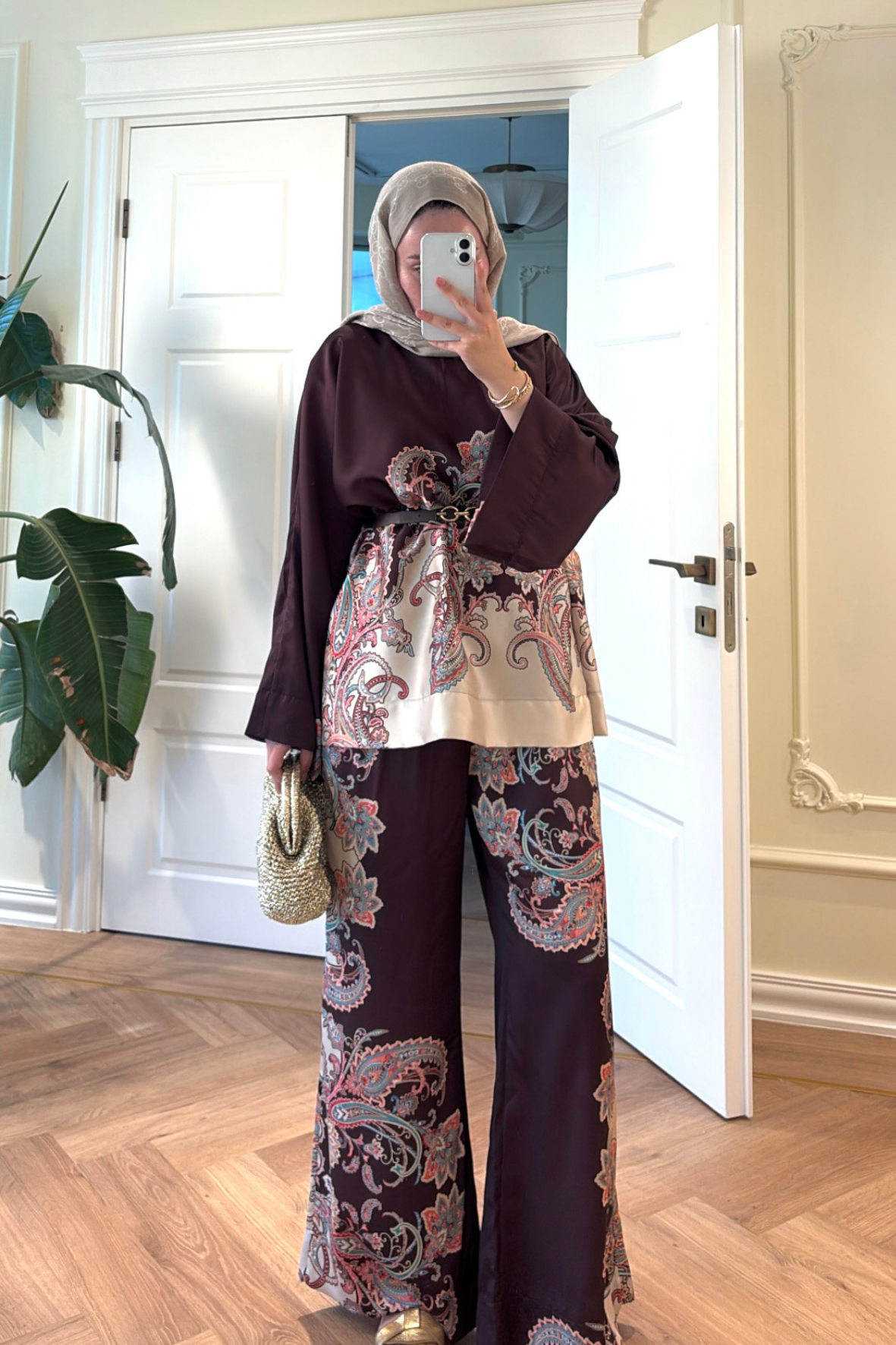 Lilyum Saten Pantolonlu Takım -  Kahverengi-5713