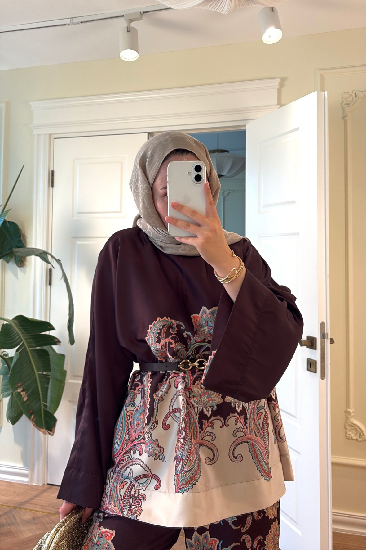 Lilyum Saten Pantolonlu Takım -  Kahverengi-5713