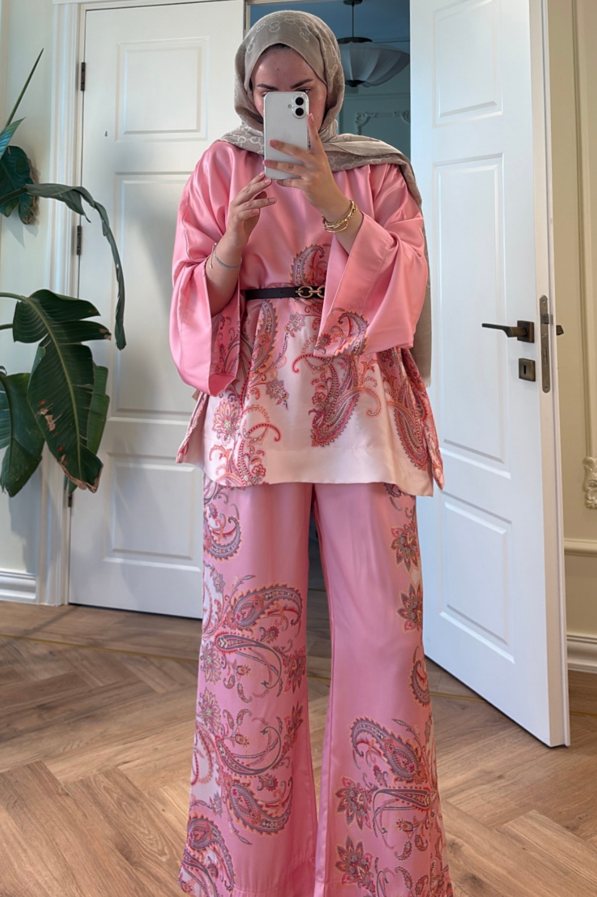 Lilyum Saten Pantolonlu Takım - Pembe-5713
