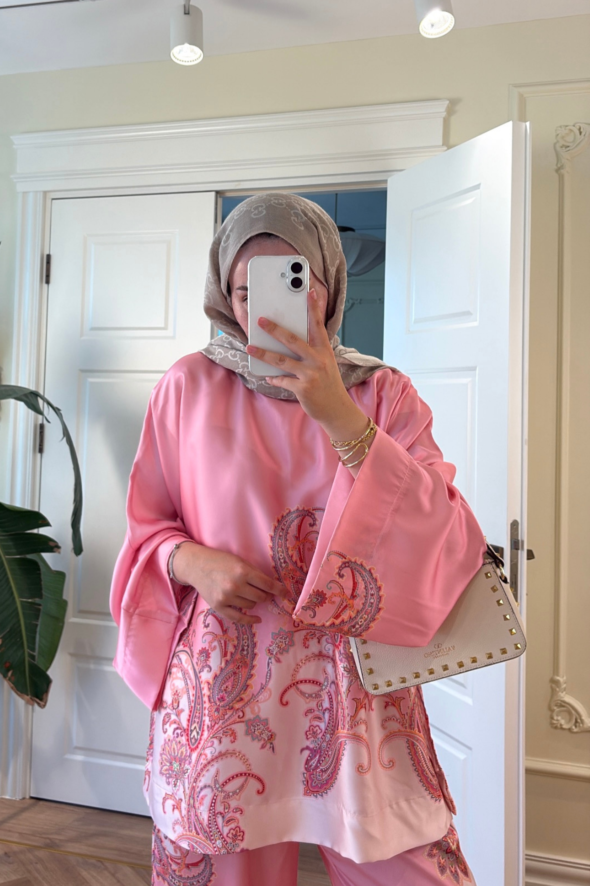 Lilyum Saten Pantolonlu Takım - Pembe-5713