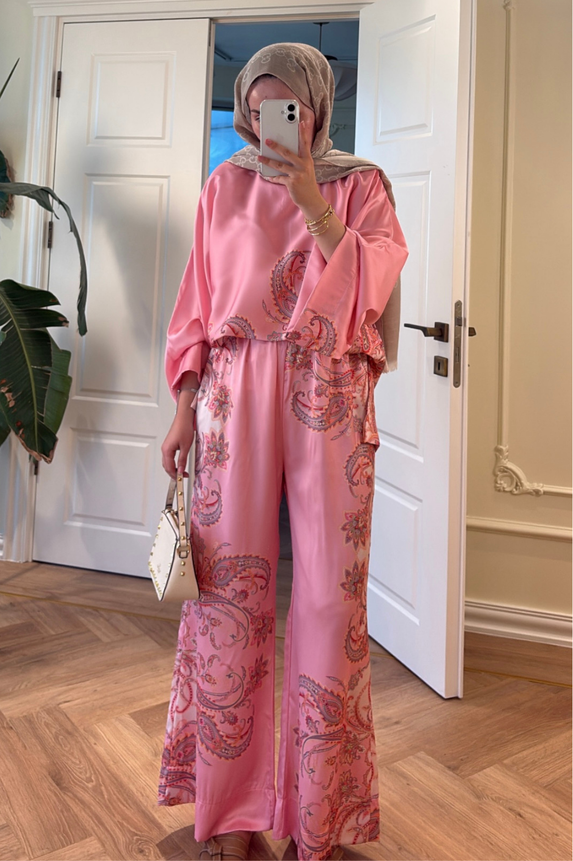 Lilyum Saten Pantolonlu Takım - Pembe-5713