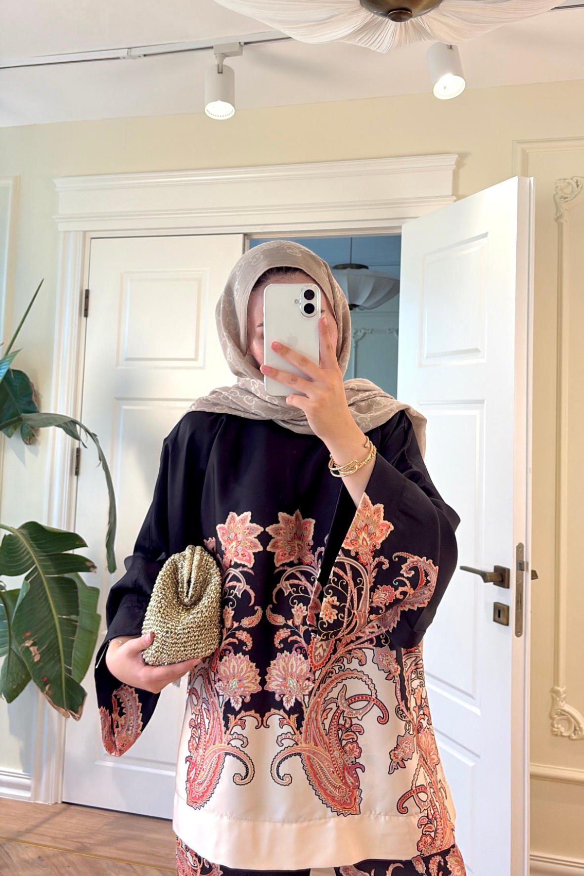 Lilyum Saten Pantolonlu Takım - Siyah-5713