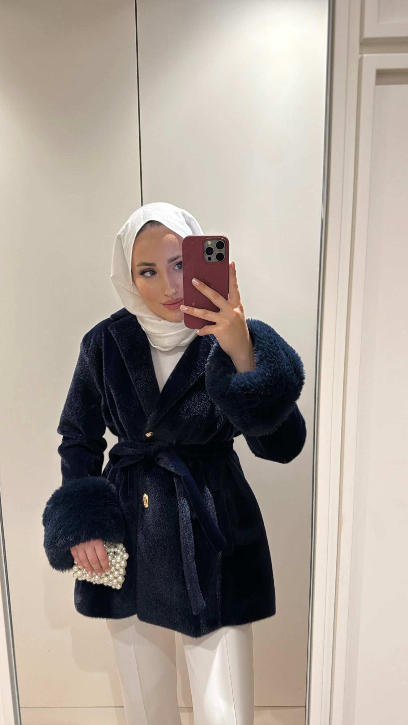 Liora Yaka Fiyonklu Kürklü Kaşe - Lacivert -6912