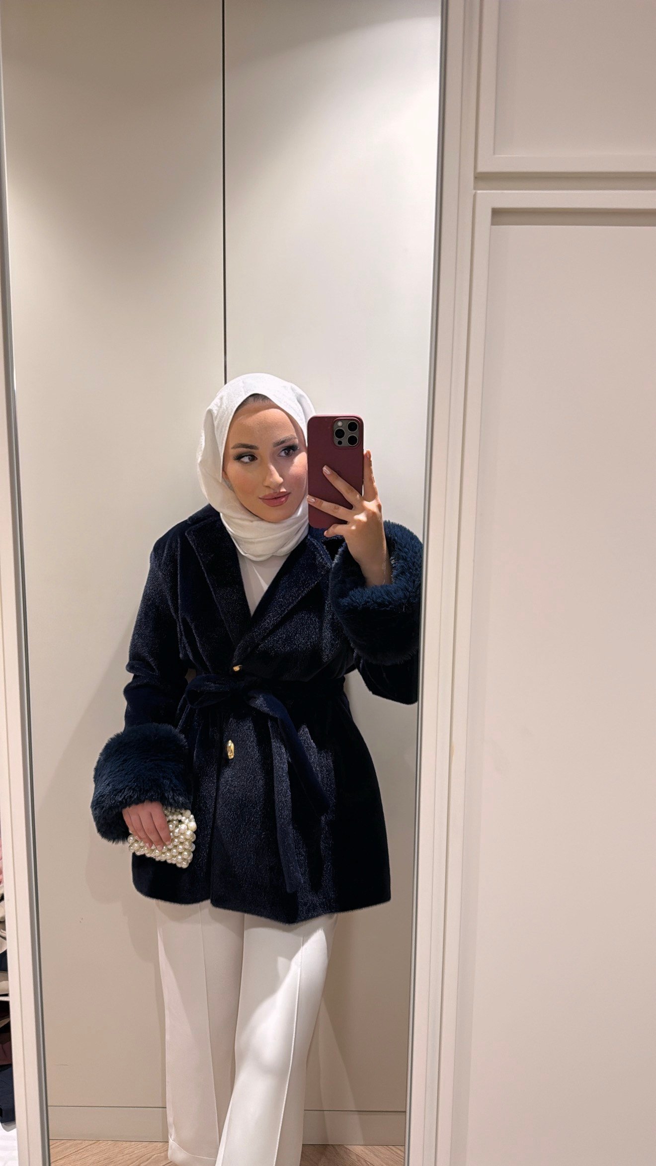 Liora Yaka Fiyonklu Kürklü Kaşe - Lacivert -6912