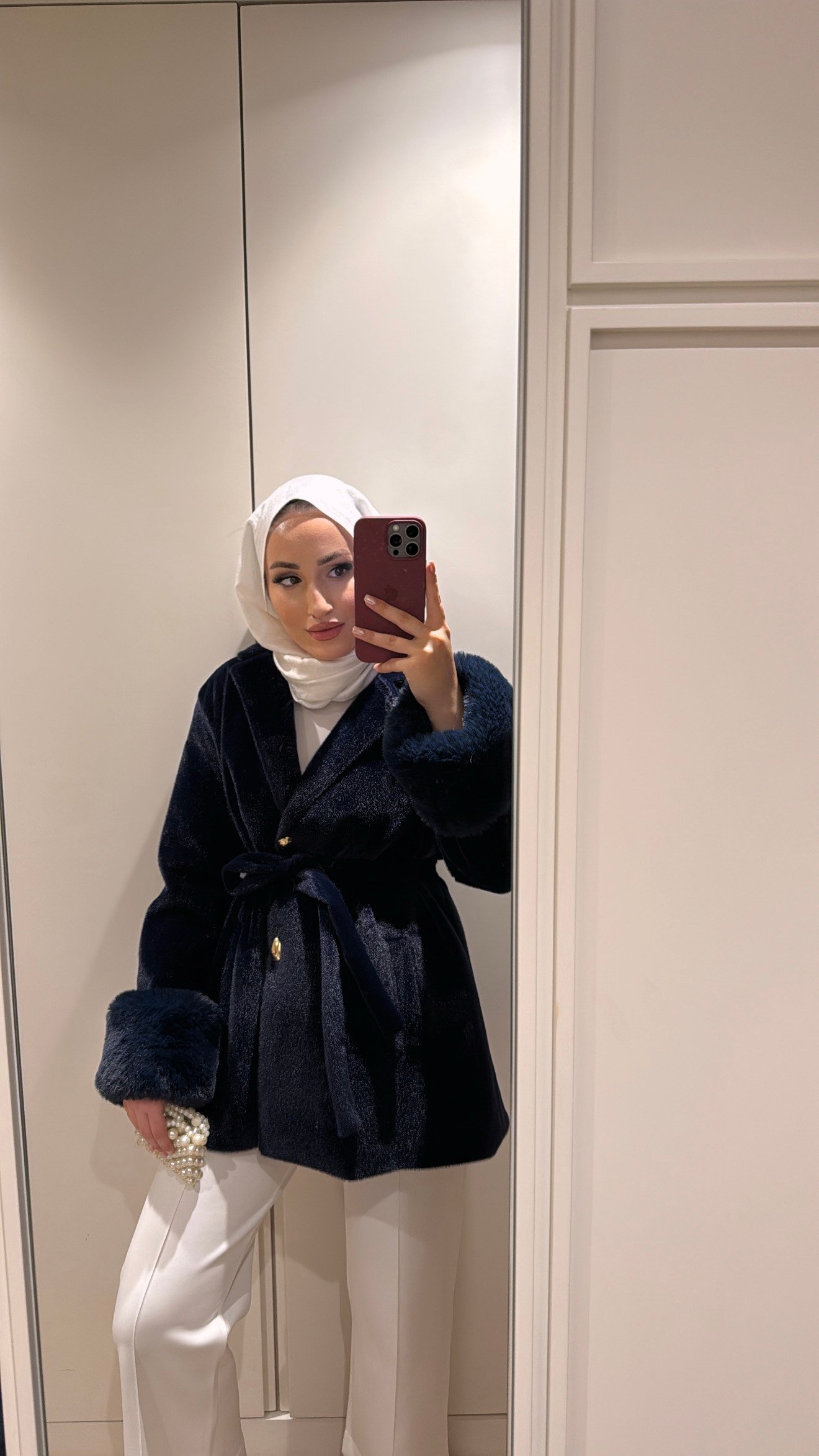Liora Yaka Fiyonklu Kürklü Kaşe - Lacivert -6912