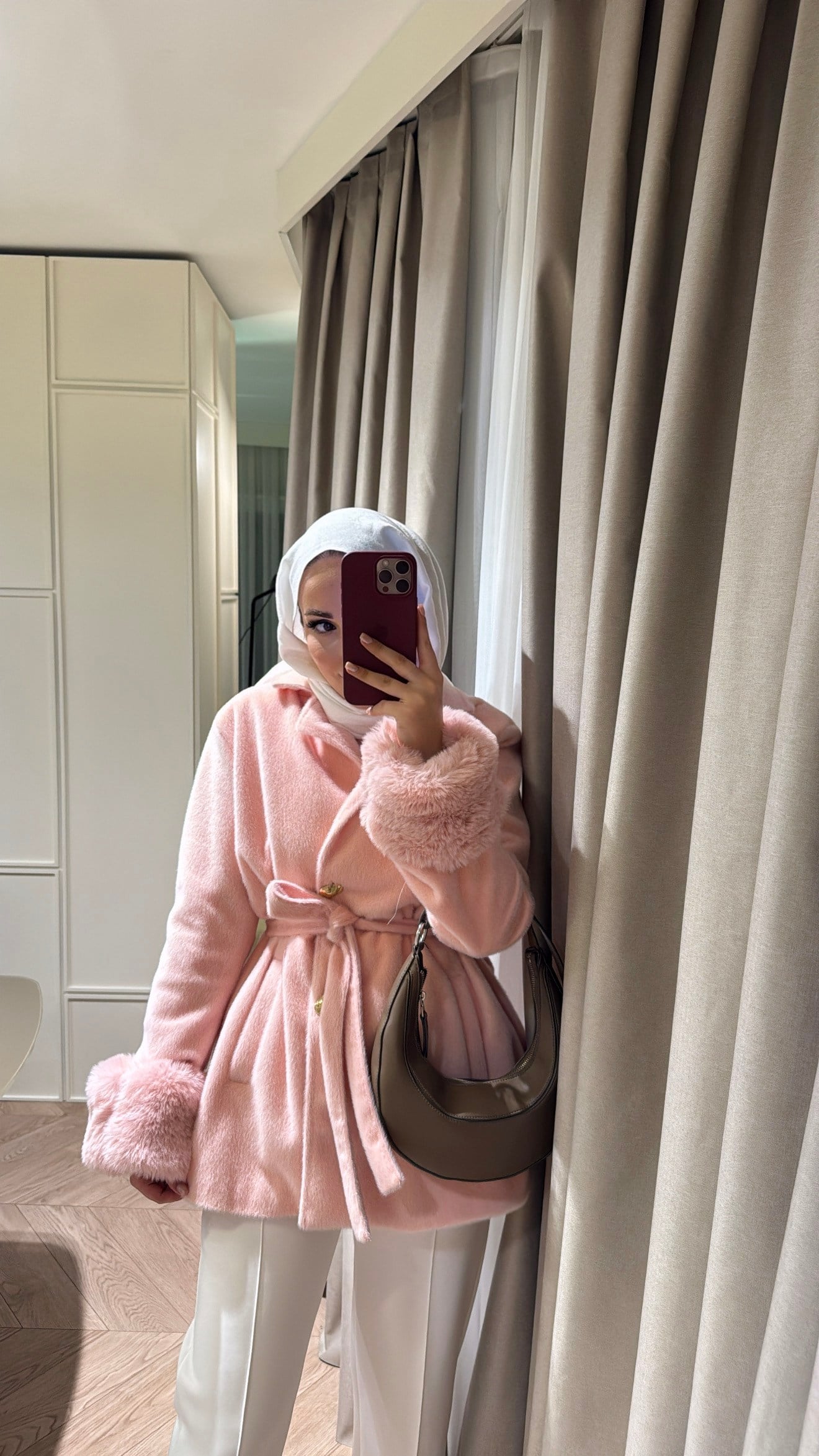 Liora Yaka Fiyonklu Kürklü Kaşe - Pembe-6912