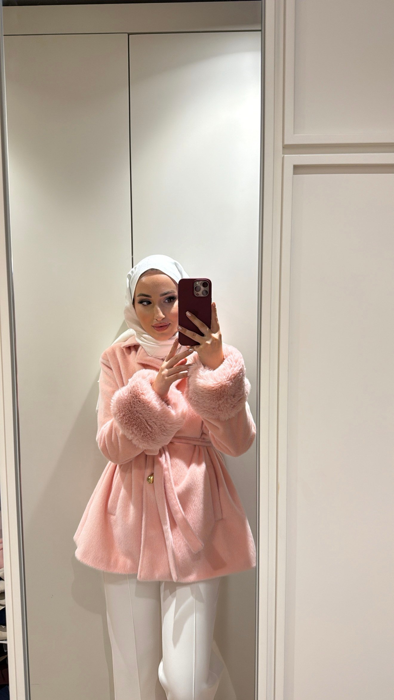 Liora Yaka Fiyonklu Kürklü Kaşe - Pembe-6912