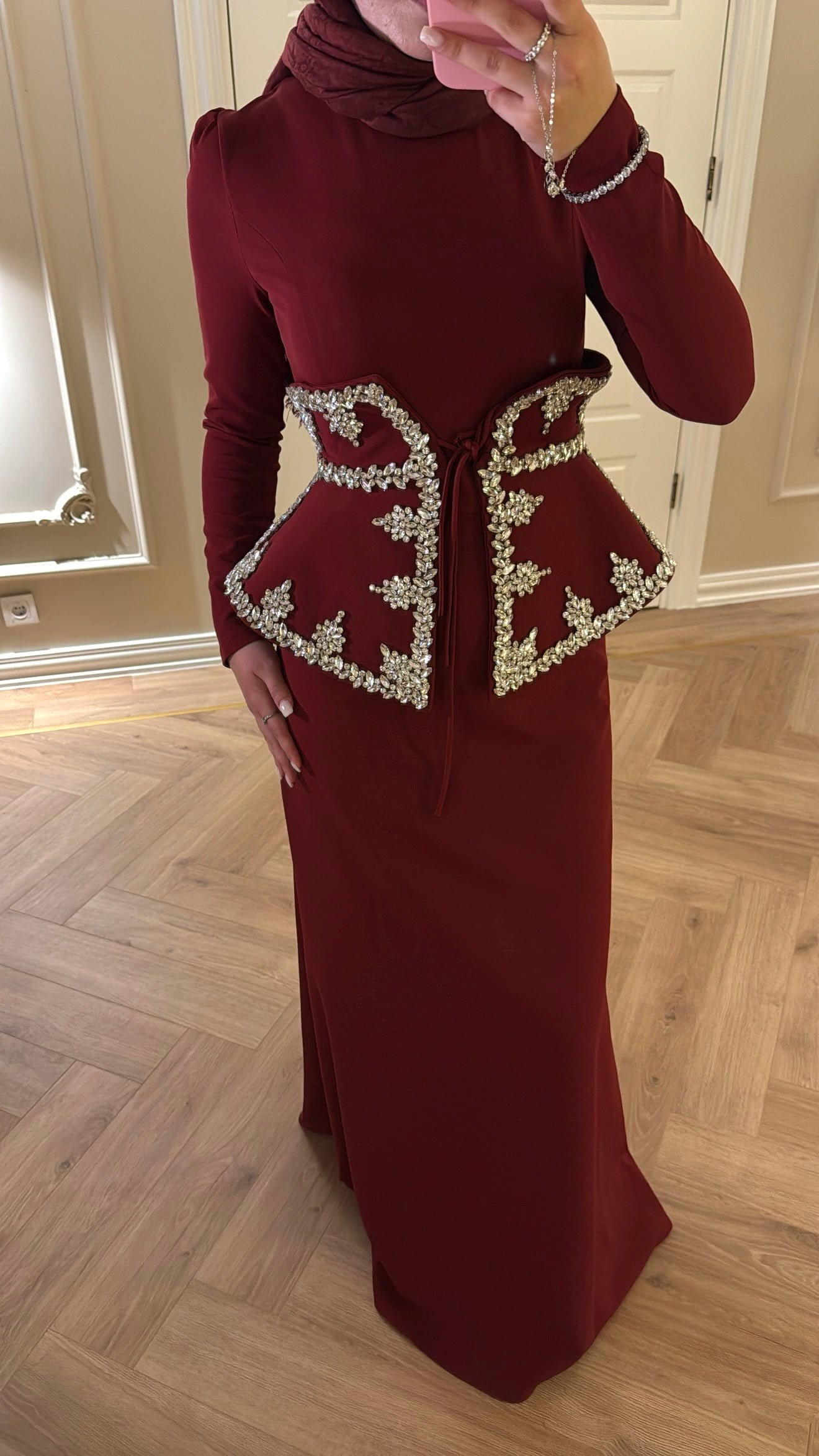 Lissa Swarovski Taş İşlemeli Korseli Abiye Elbise - Bordo-7519