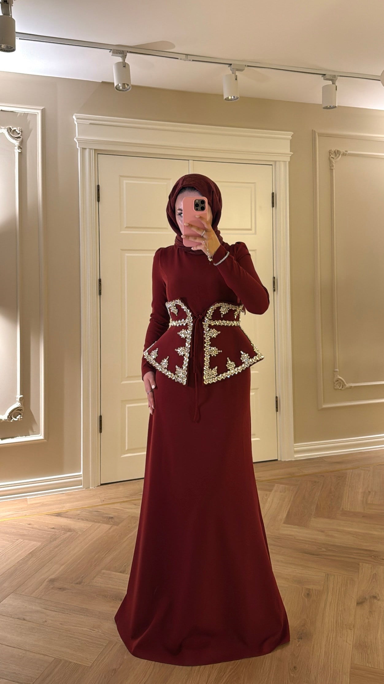 Lissa Swarovski Taş İşlemeli Korseli Abiye Elbise - Bordo-7519