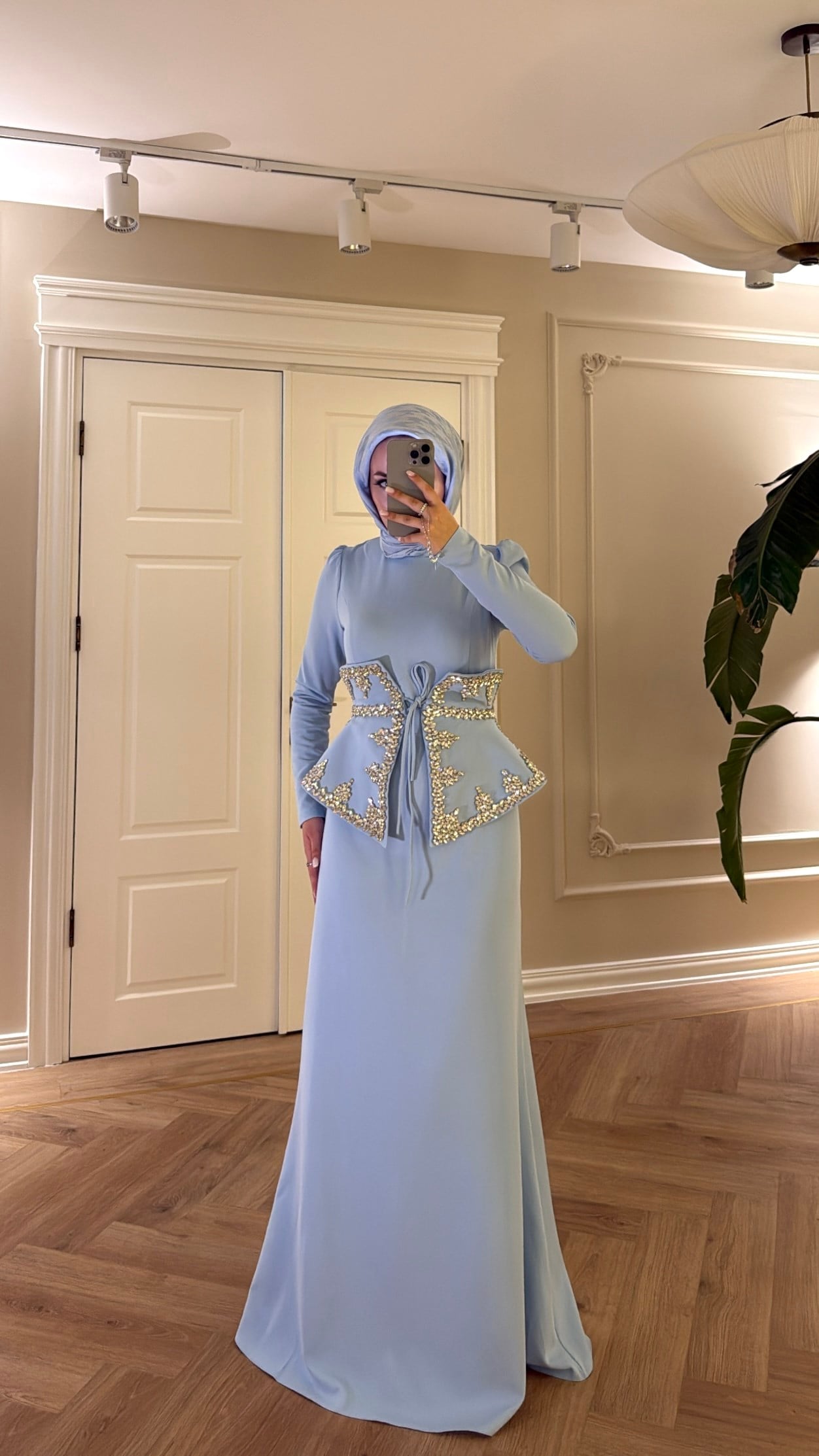 Lissa Taş Detaylı Elbise - Bebe Mavisi -7519