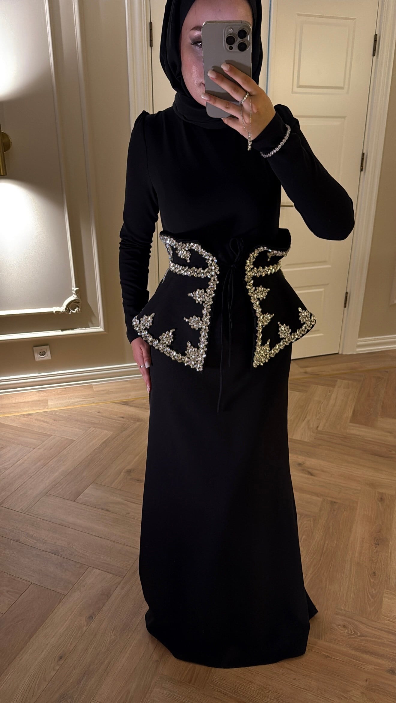Lissa Swarovski Taş İşlemeli Korseli Abiye Elbise - Siyah-7519
