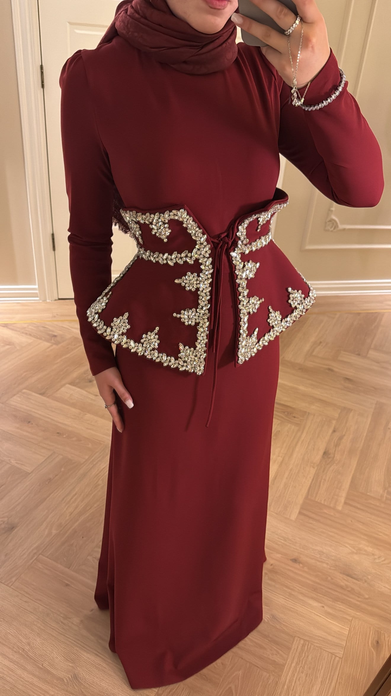 Lissa Swarovski Taş İşlemeli Korseli Abiye Elbise - Bordo-7519