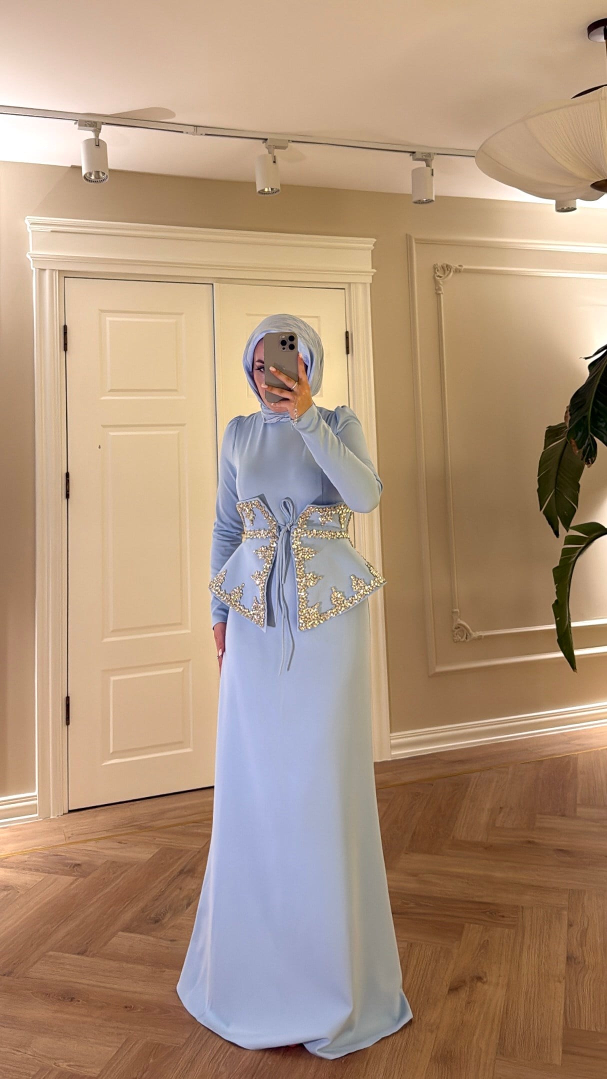 Lissa Taş Detaylı Elbise - Bebe Mavisi -7519