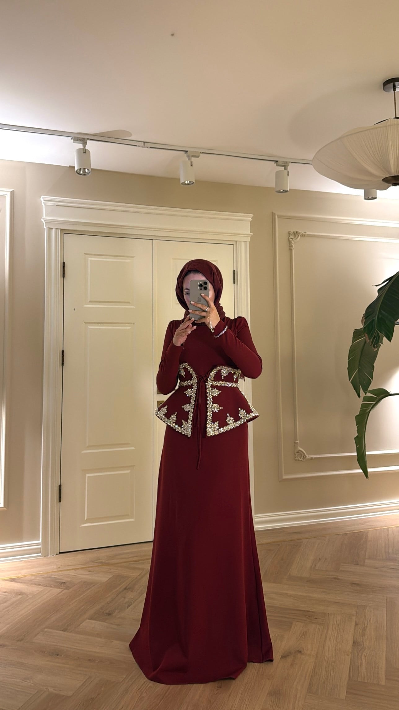 Lissa Swarovski Taş İşlemeli Korseli Abiye Elbise - Bordo-7519