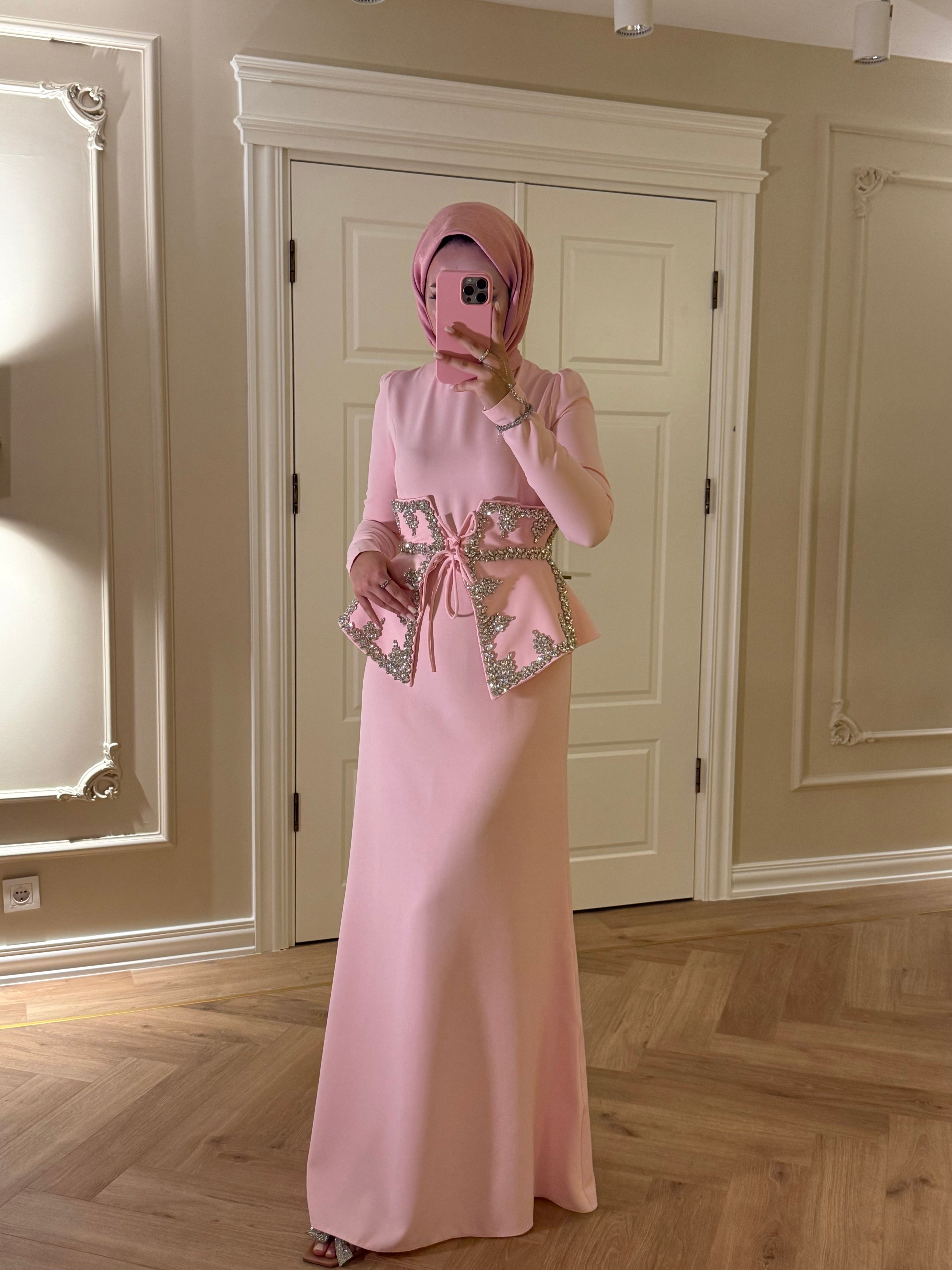 Lissa Taş Detaylı Elbise - Pembe -7519