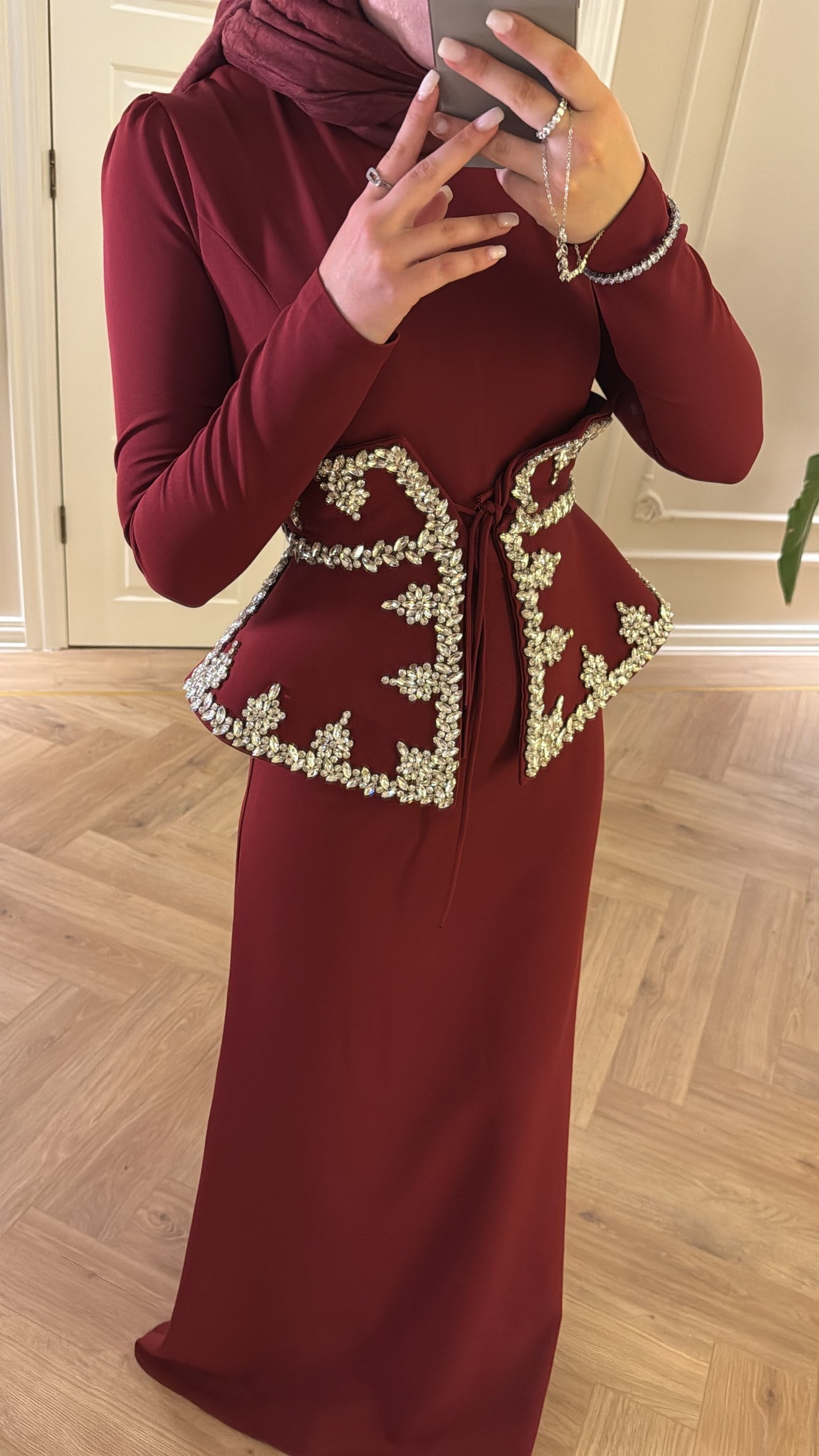 Lissa Swarovski Taş İşlemeli Korseli Abiye Elbise - Bordo-7519