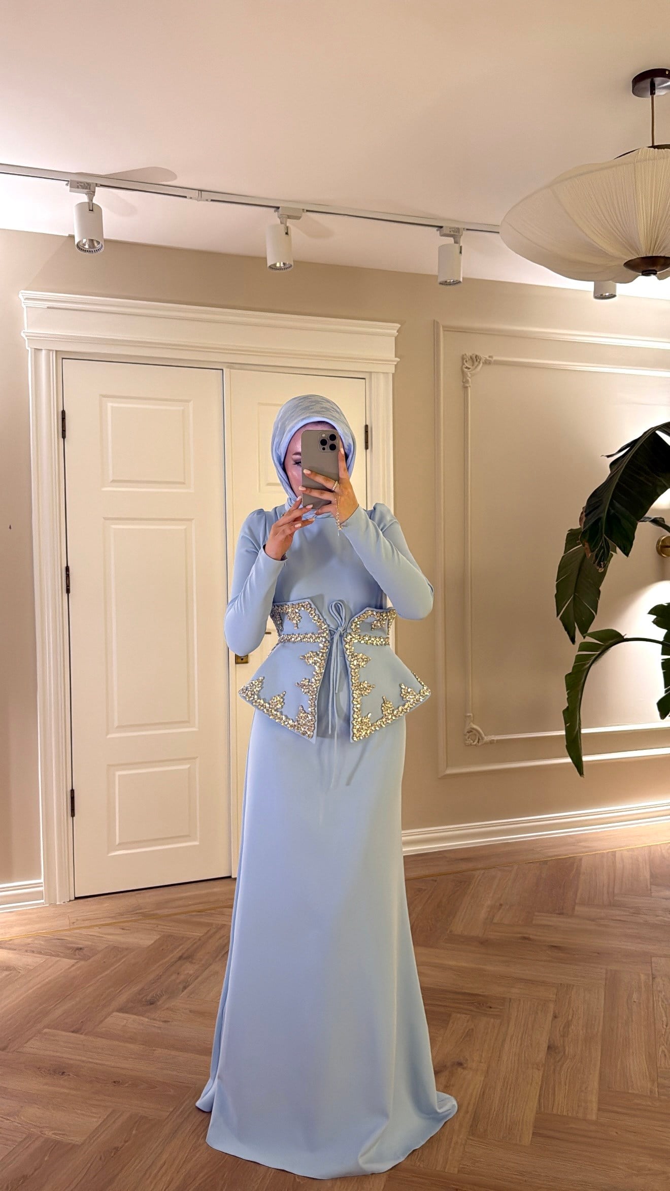 Lissa Taş Detaylı Elbise - Bebe Mavisi -7519