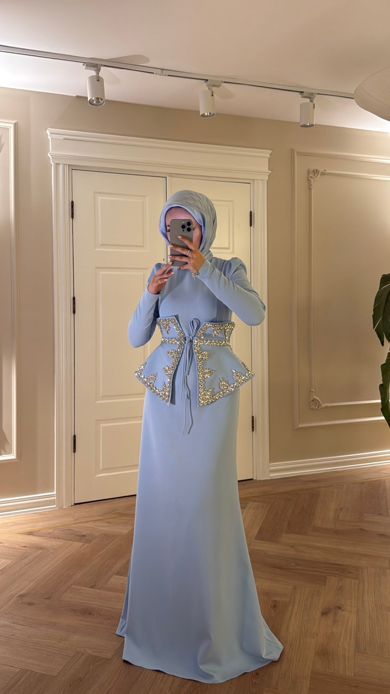 Lissa Taş Detaylı Elbise - Bebe Mavisi -7519