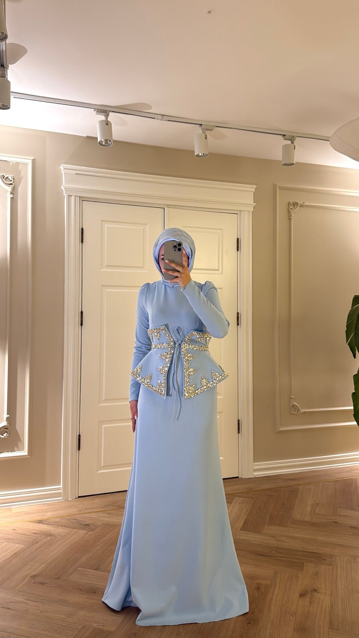 Lissa Taş Detaylı Elbise - Bebe Mavisi -7519