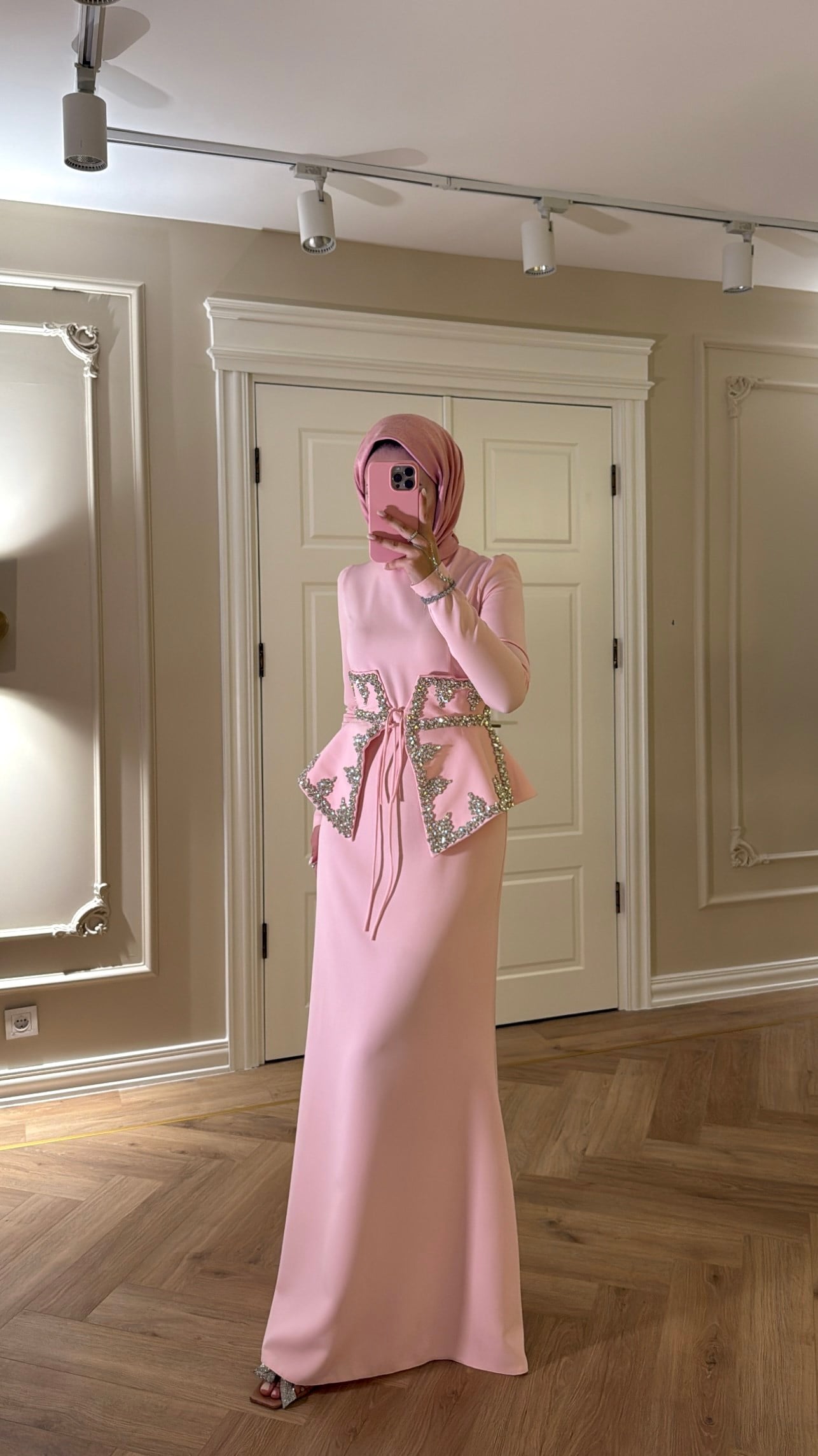 Lissa Taş Detaylı Elbise - Pembe -7519