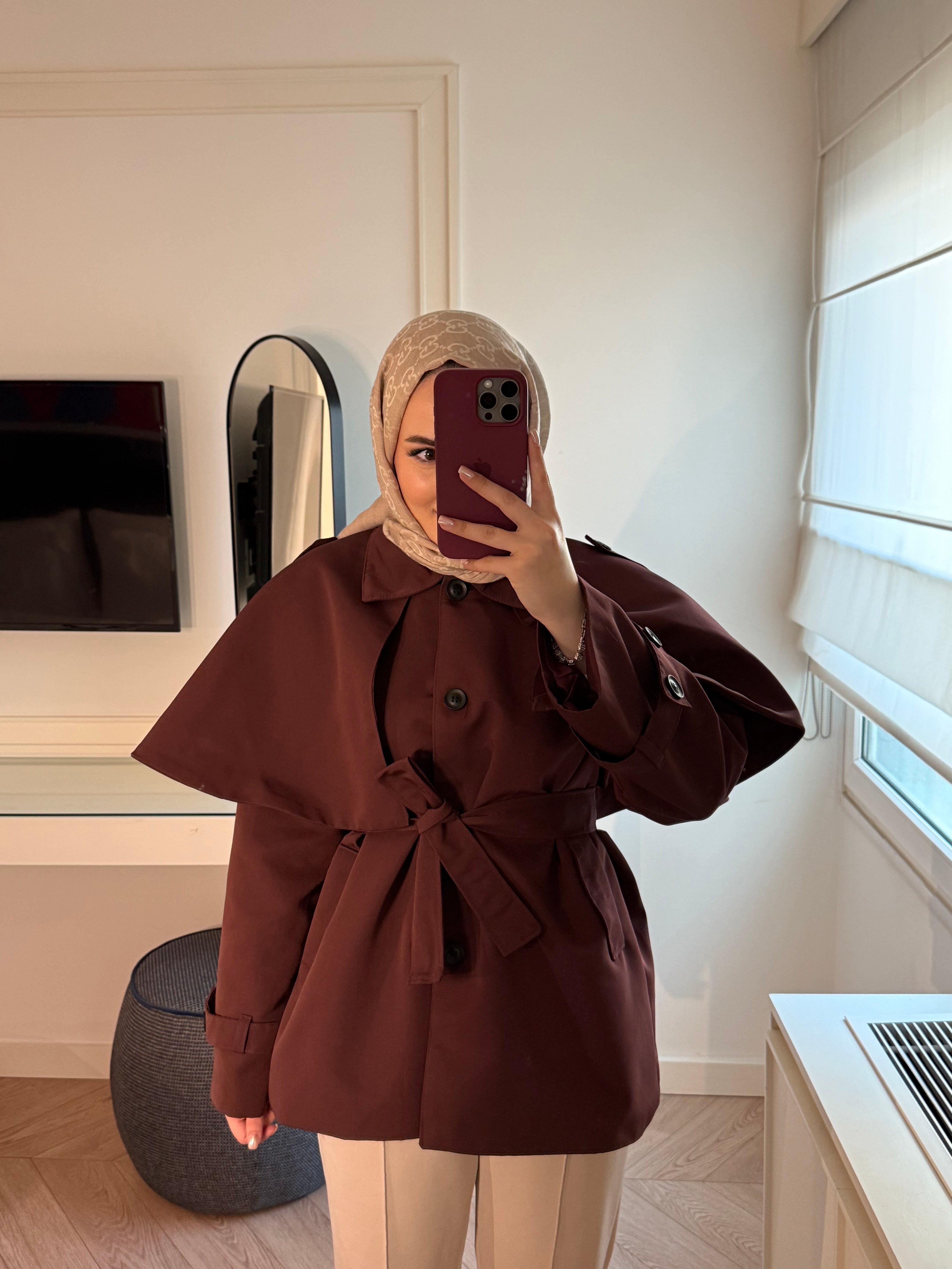 Marvella Pelerin Detay Trenç - Bordo-7826