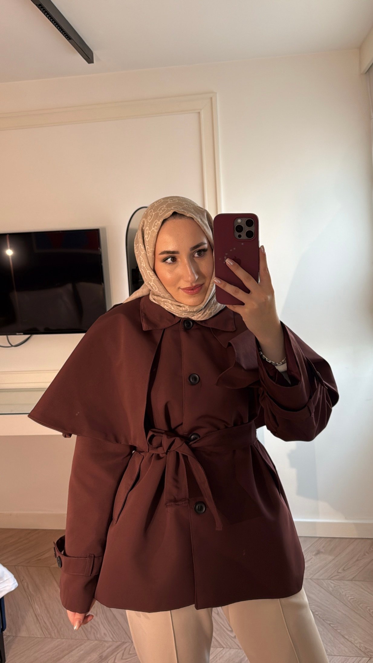 Marvella Pelerin Detay Trenç - Bordo-7826