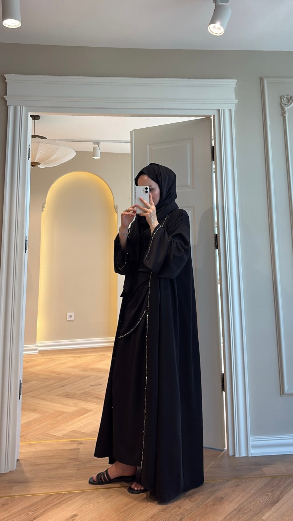 Meloria Taş Şerit Detaylı Abaya - Siyah (ŞAL HEDİYELİ ) -4389