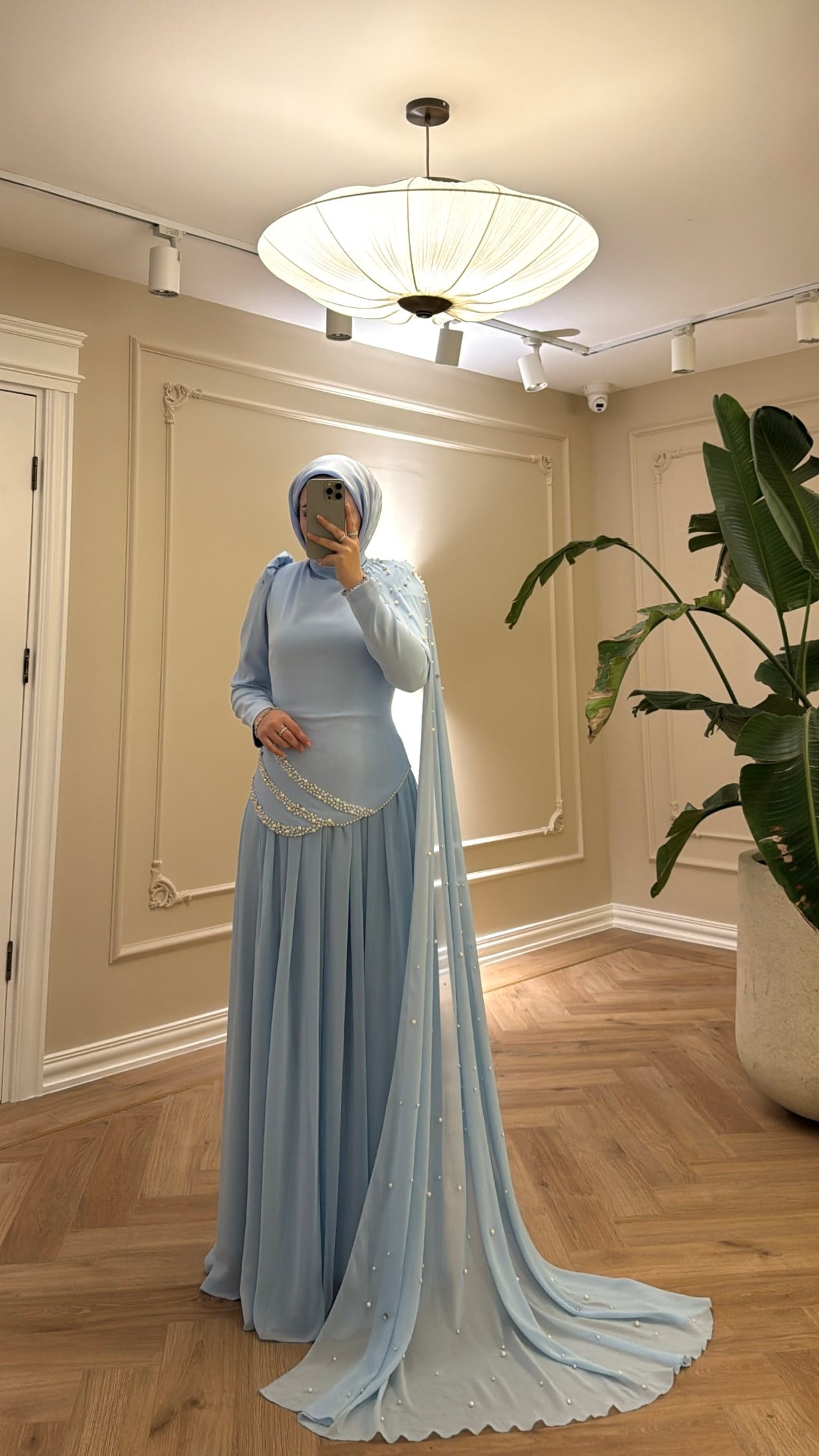 Mira İnci Detaylı Pelerinli  Premium Elbise Bebe Mavi-2168