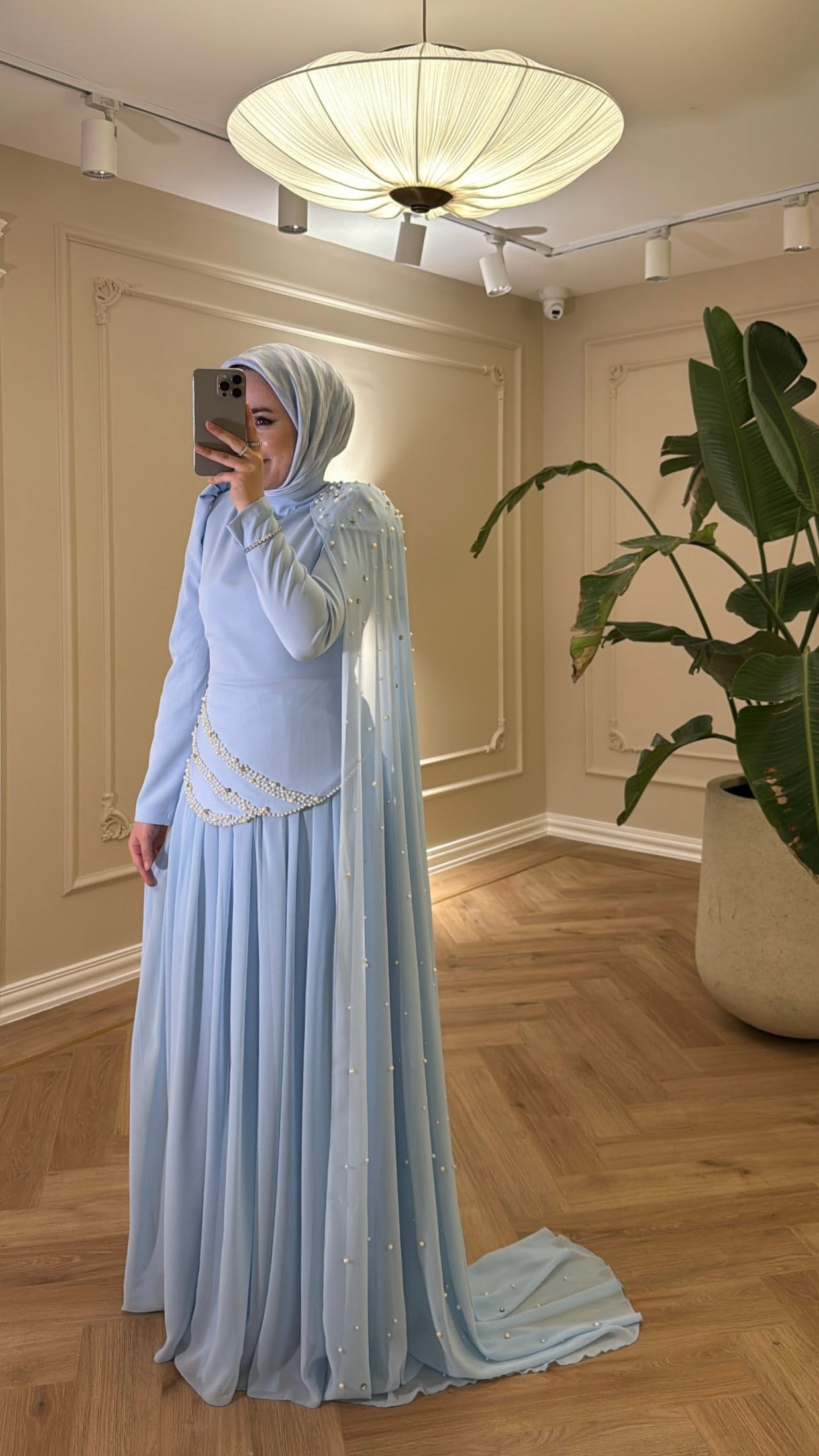 Mira İnci Detaylı Pelerinli  Premium Elbise Bebe Mavi-2168
