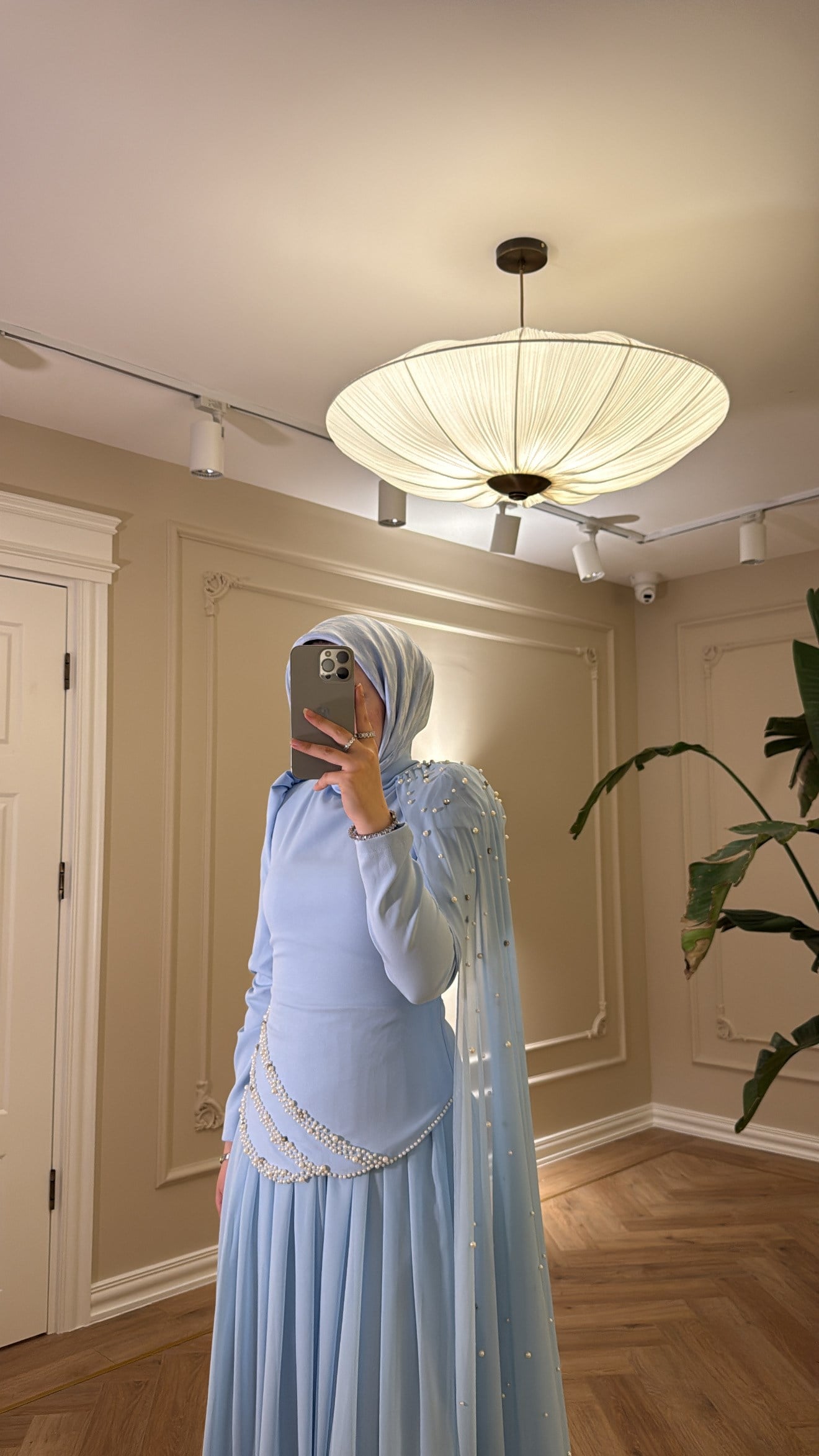 Mira İnci Detaylı Pelerinli  Premium Elbise Bebe Mavi-2168