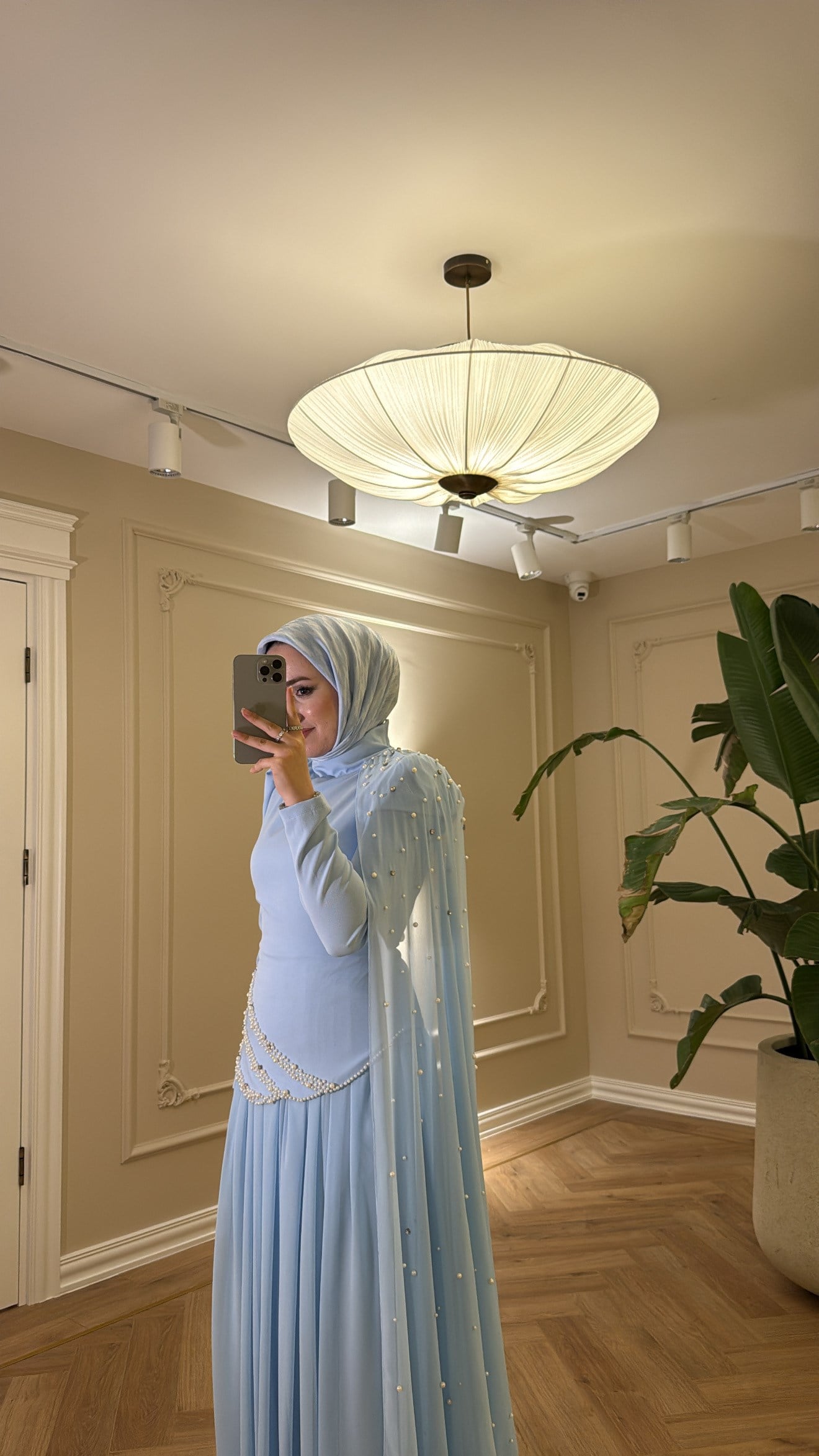 Mira İnci Detaylı Pelerinli  Premium Elbise Bebe Mavi-2168