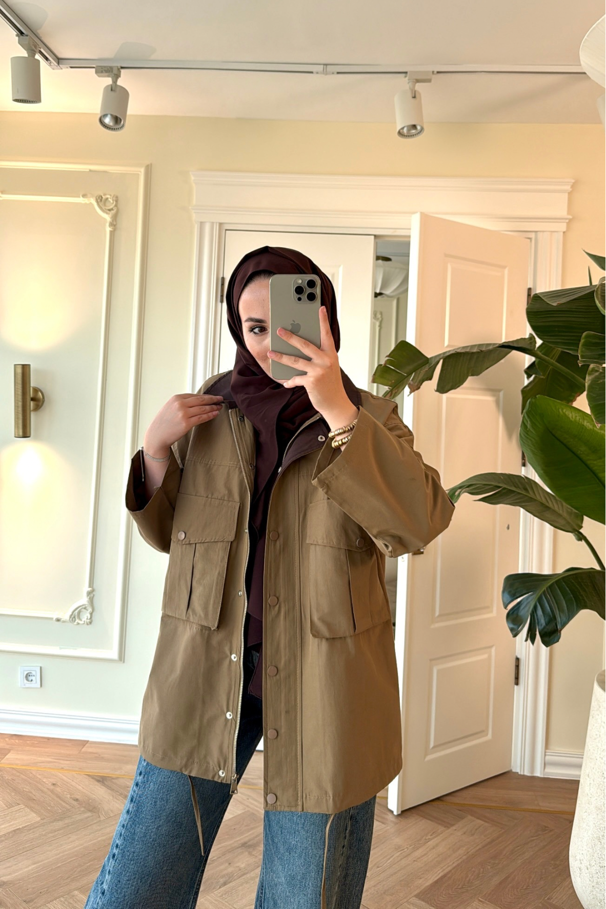 Mng Kontrast Yakalı Premium Oversize Ceket-Haki-4680
