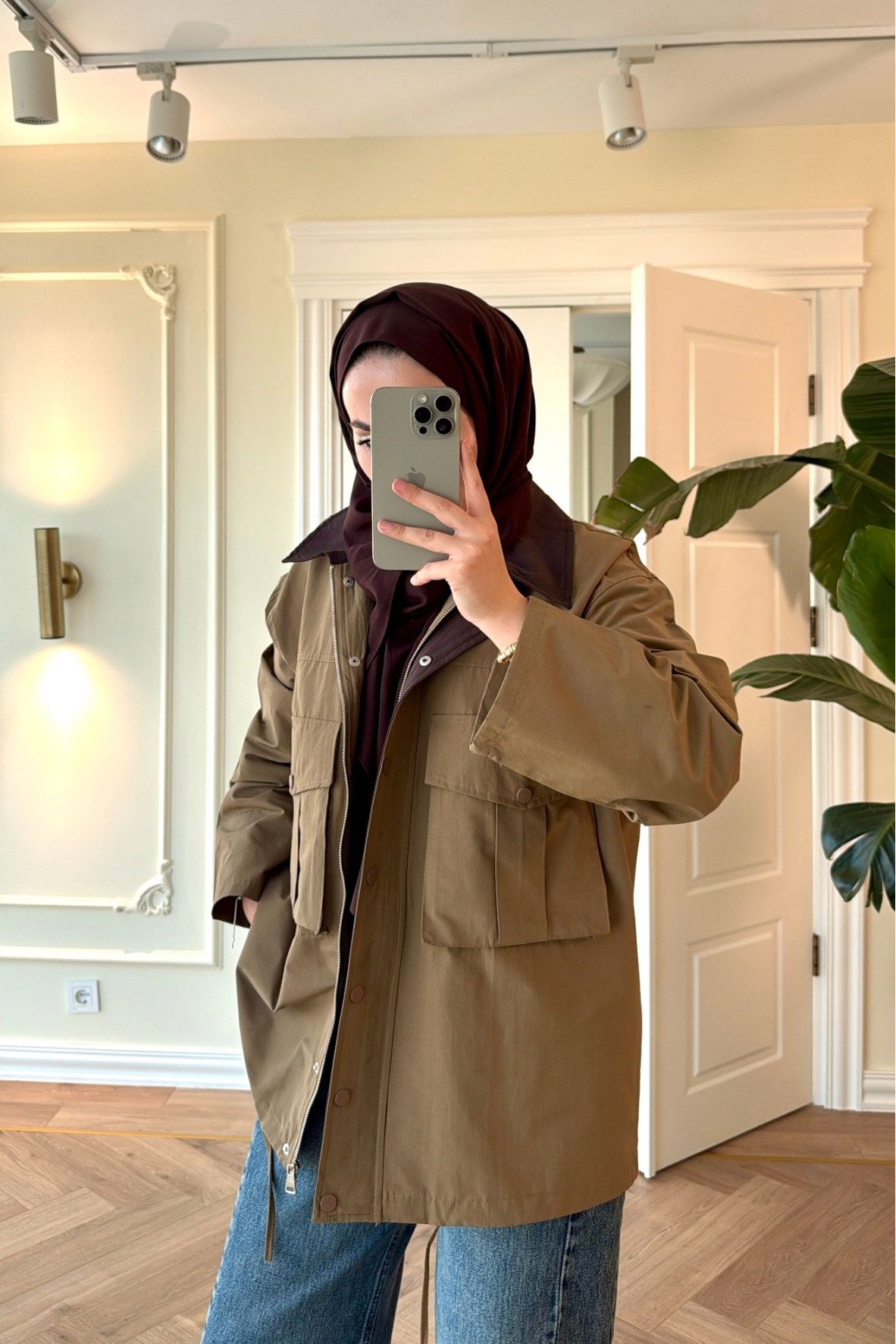 Mng Kontrast Yakalı Premium Oversize Ceket-Haki-4680