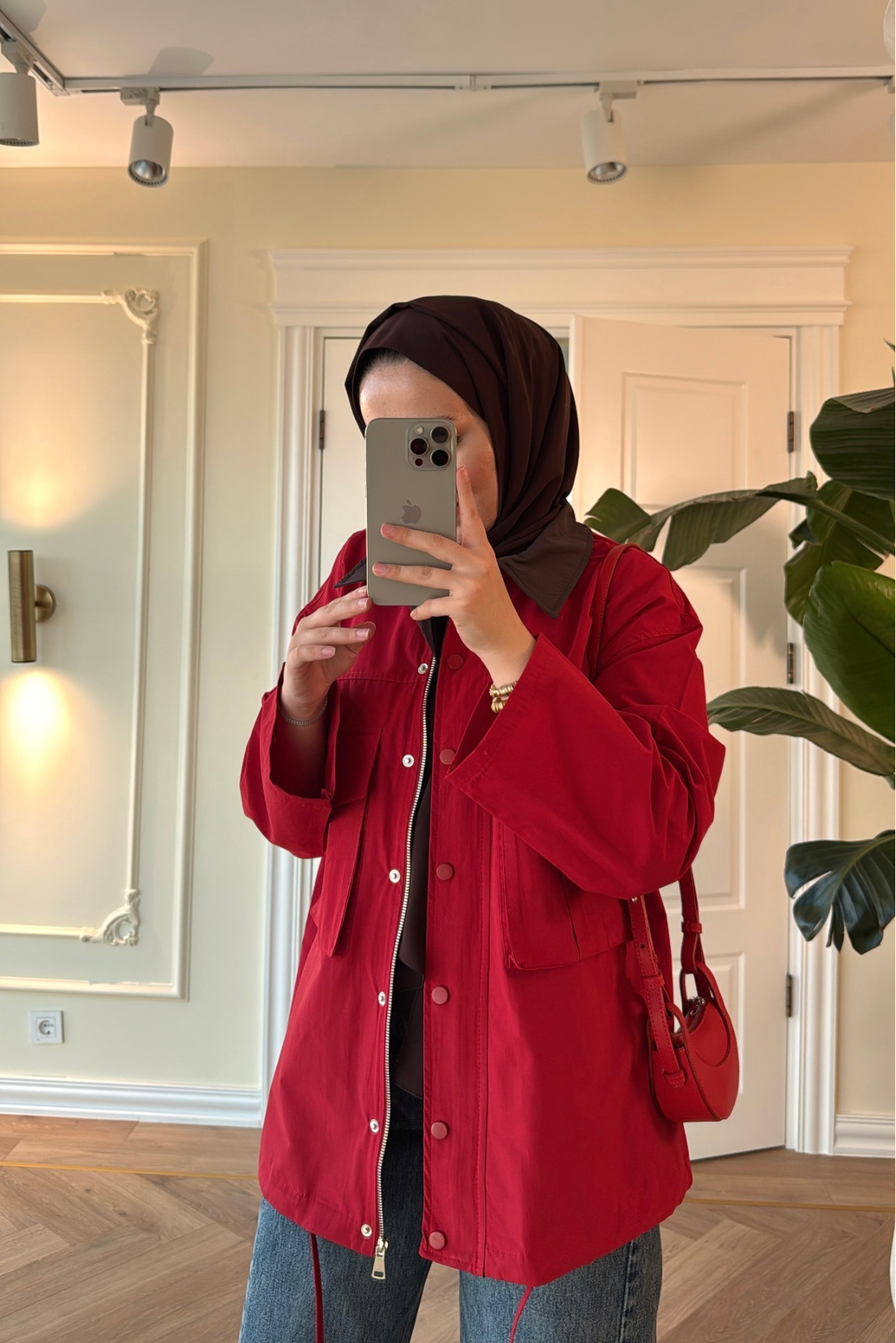 Mng Kontrast Yakalı Premium Oversize Ceket-Kırmızı-4680
