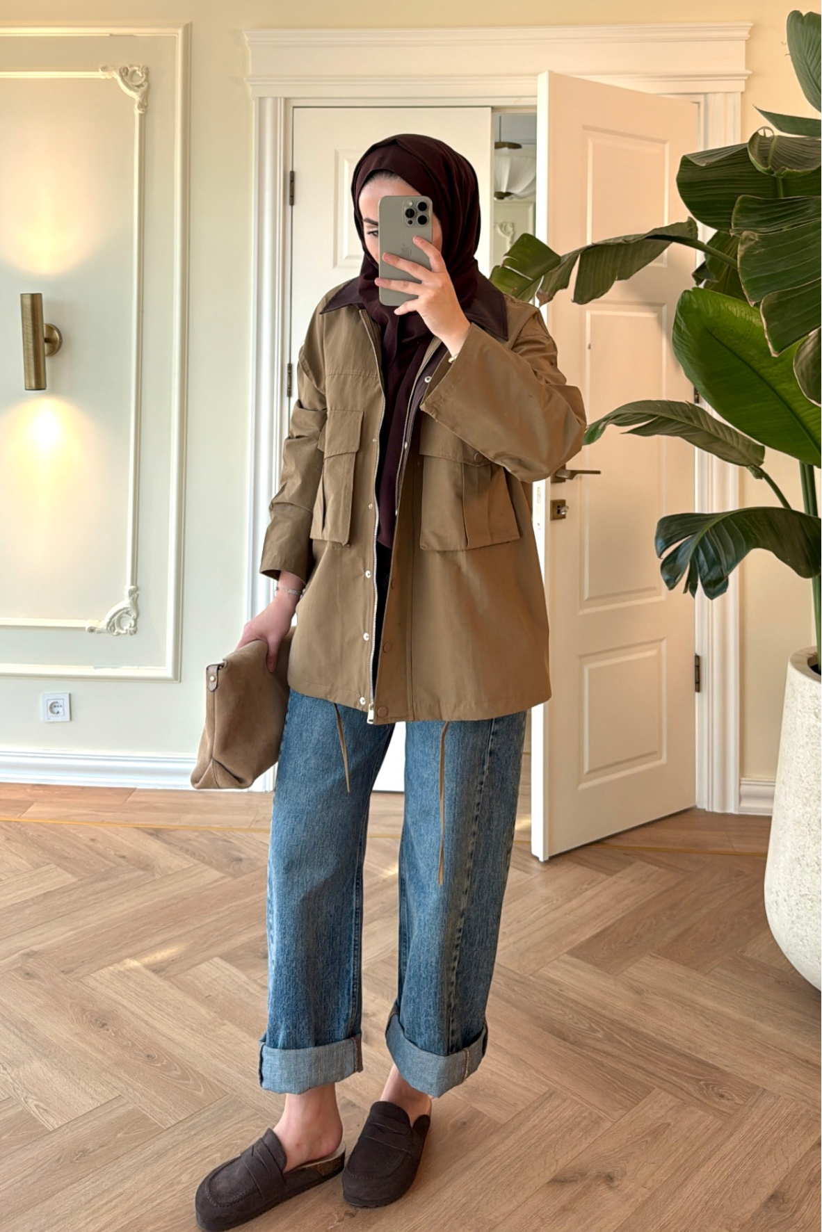 Mng Kontrast Yakalı Premium Oversize Ceket-Haki-4680
