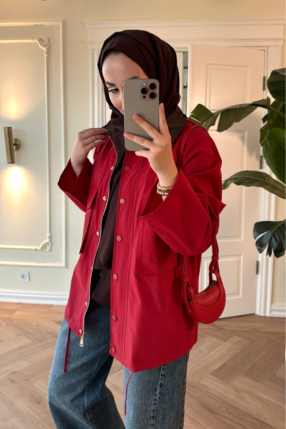 Mng Kontrast Yakalı Premium Oversize Ceket-Kırmızı-4680