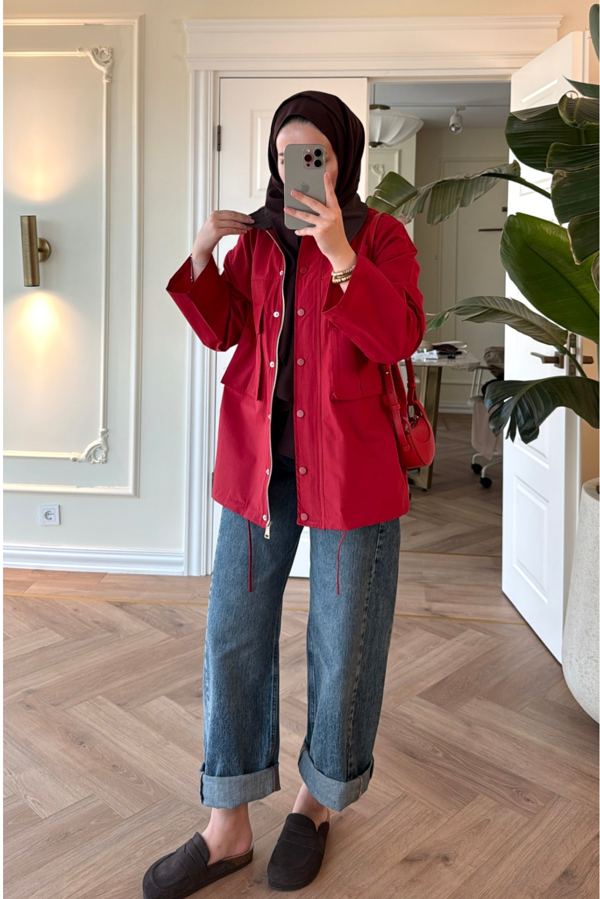 Mng Kontrast Yakalı Premium Oversize Ceket-Kırmızı-4680