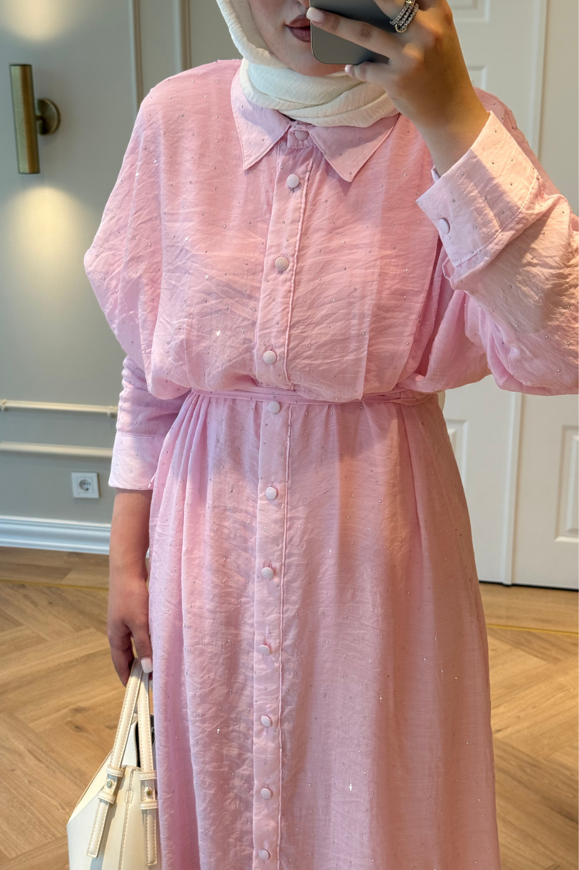 Monica Taşlı Elbise Pembe-8574