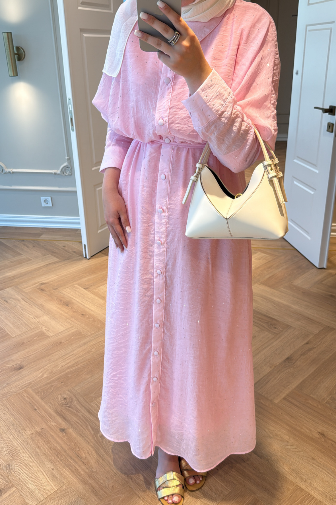 Monica Taşlı Elbise Pembe-8574