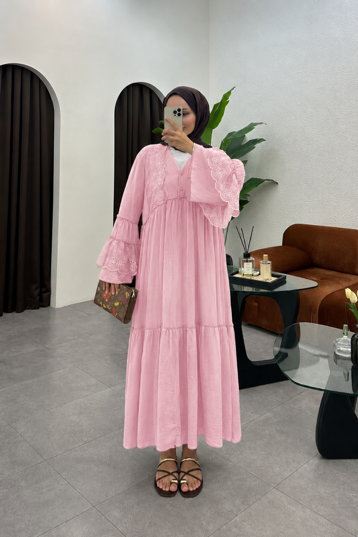 Monila Dantel Detaylı Premium Elbise-pembe -mnl-250