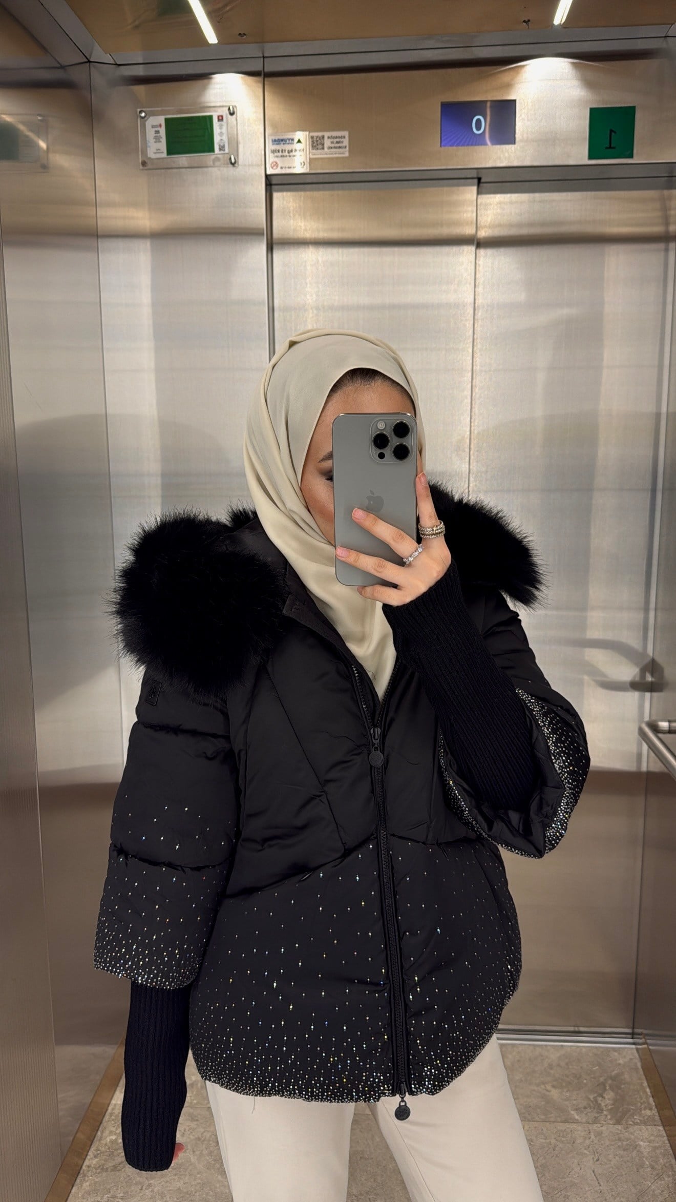 Naila İthal Taşlı Kürk Detaylı Premium Mont Siyah-21077