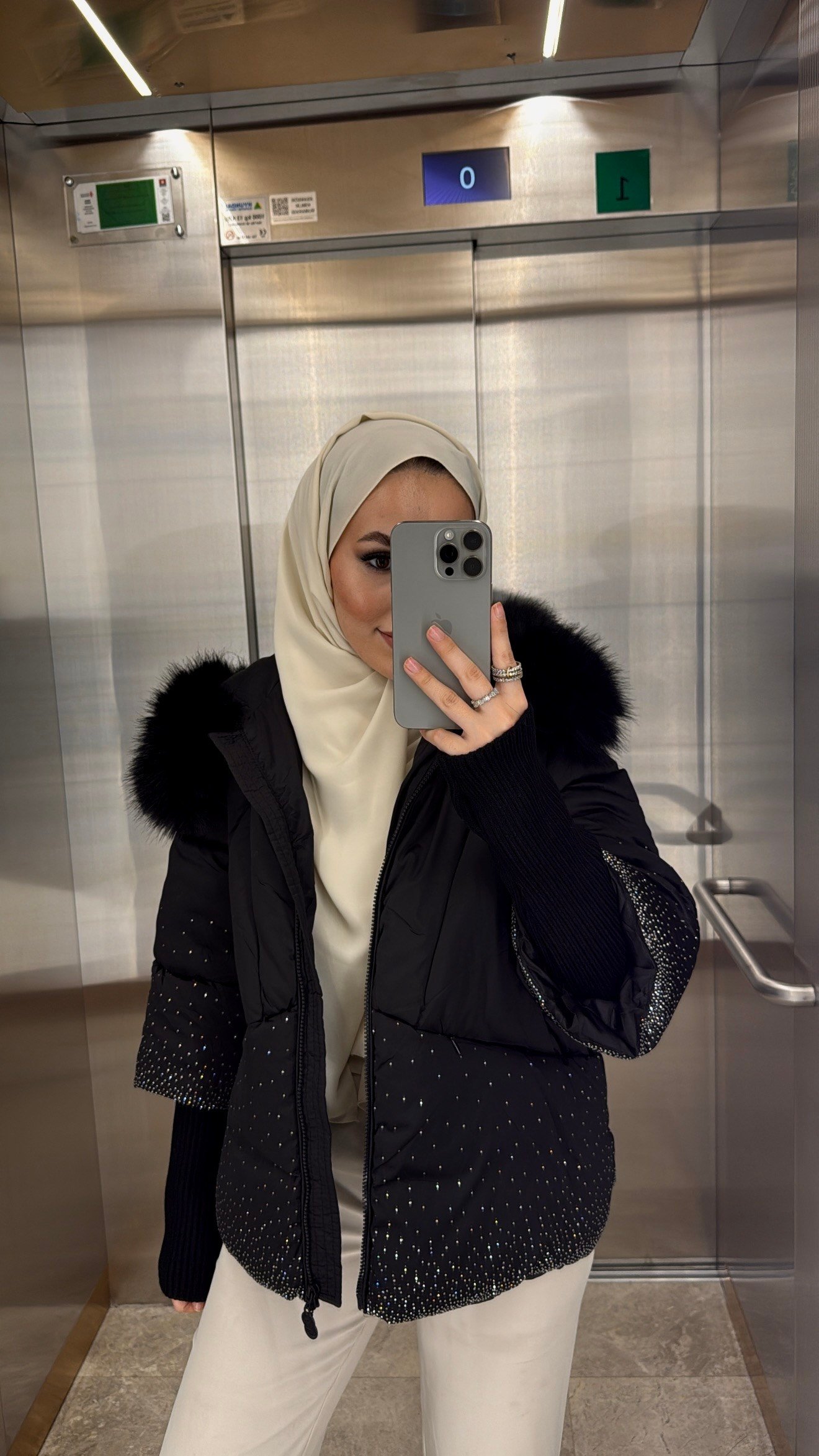 Naila İthal Taşlı Kürk Detaylı Premium Mont Siyah-21077